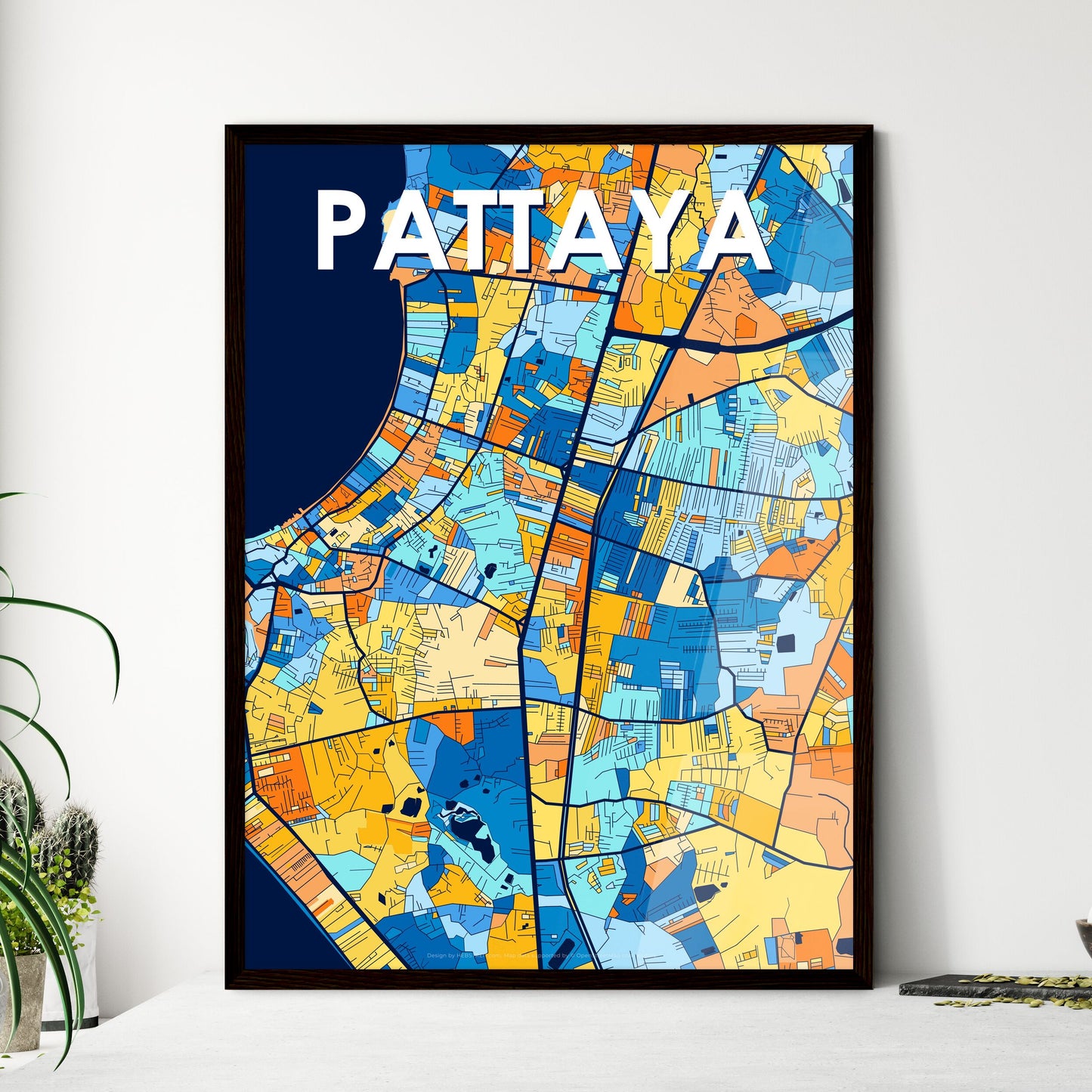 PATTAYA THAILAND Vibrant Colorful Art Map Poster Blue Orange