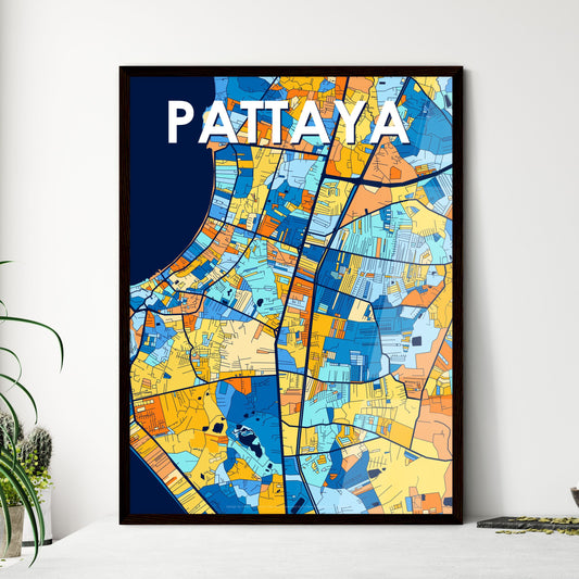 PATTAYA THAILAND Vibrant Colorful Art Map Poster Blue Orange