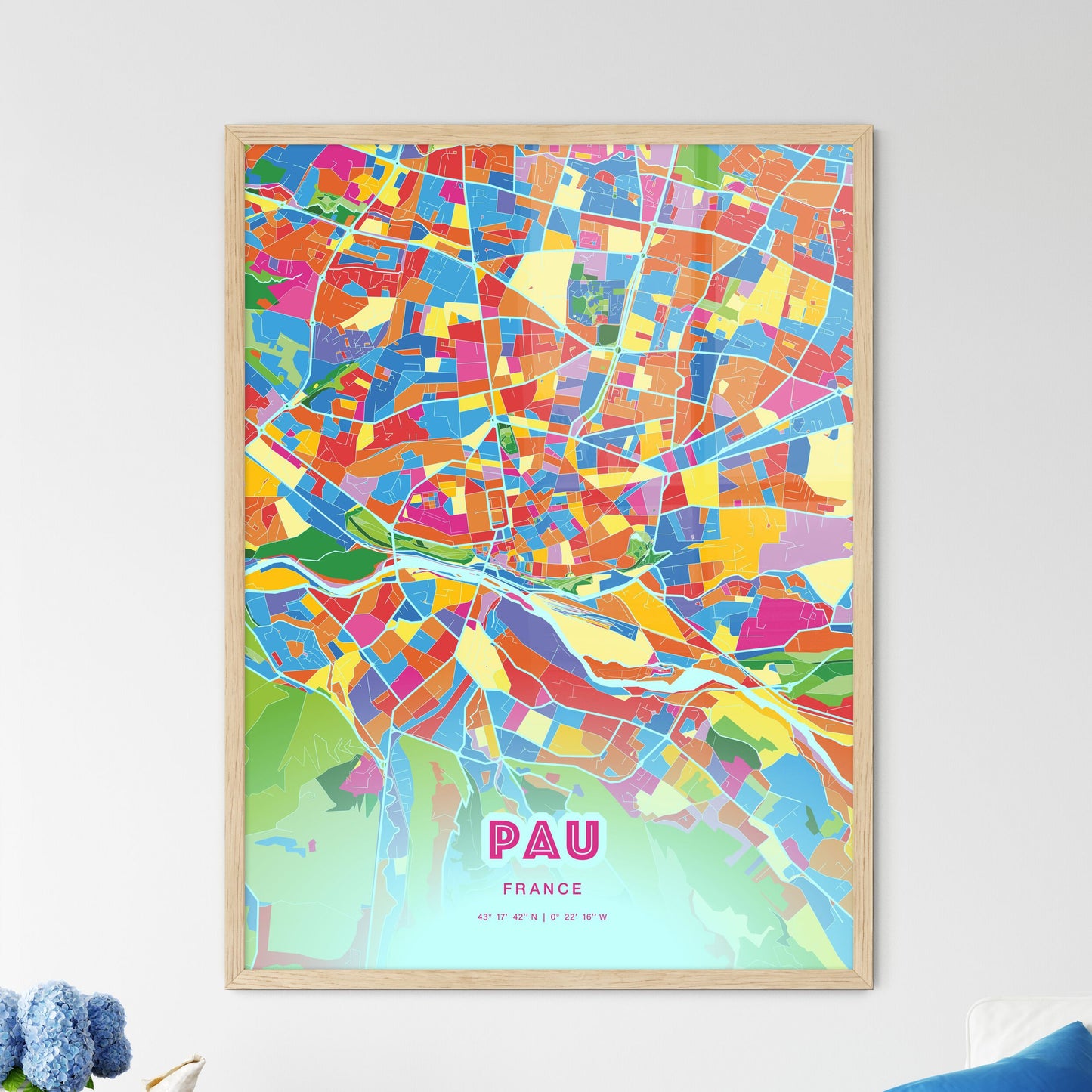 Colorful Pau France Fine Art Map Crazy Colors
