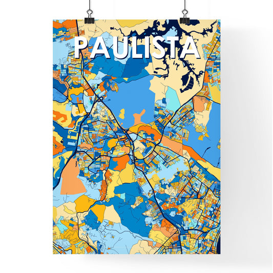 PAULISTA BRAZIL Vibrant Colorful Art Map Poster Blue Orange