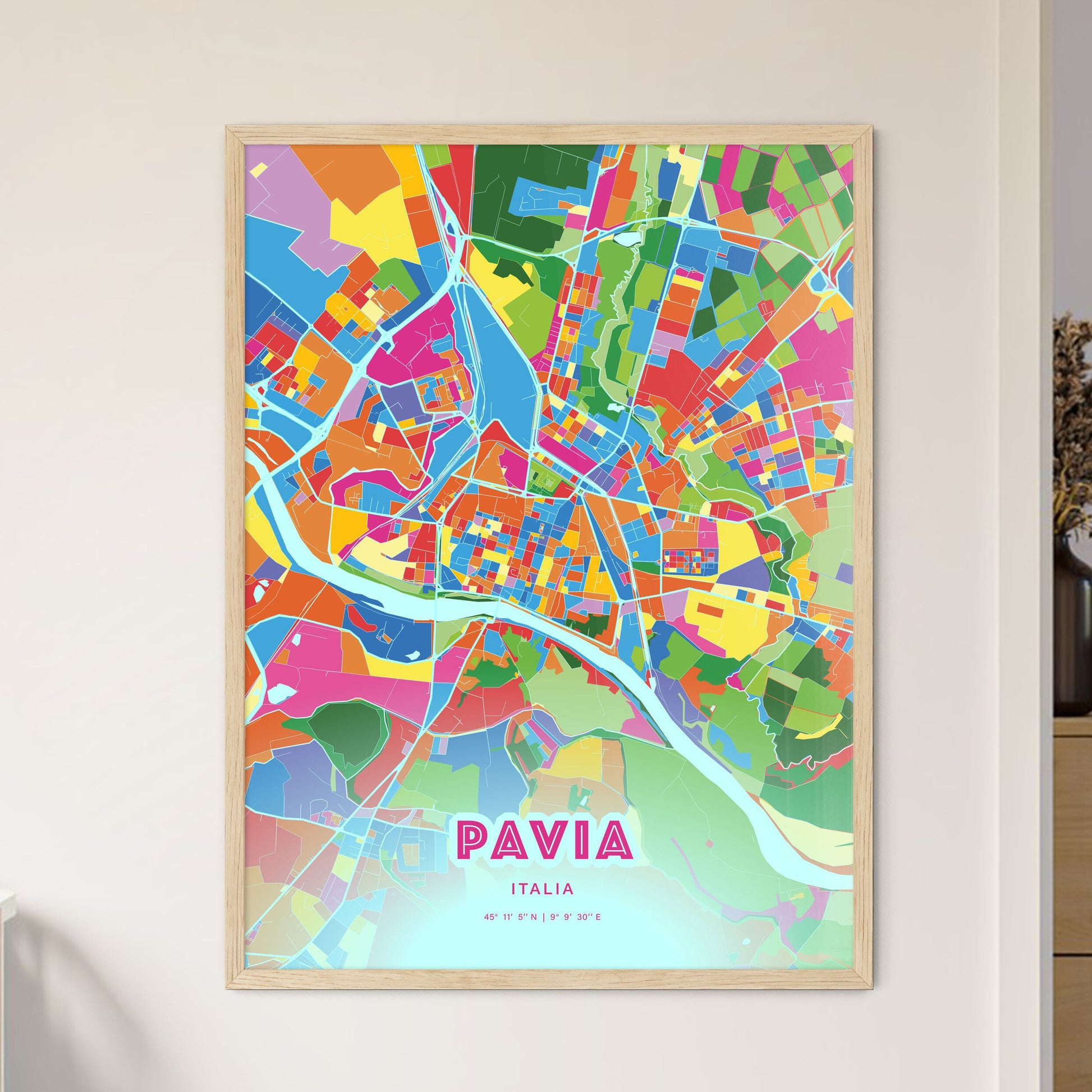 Colorful Pavia Italy Fine Art Map Crazy Colors