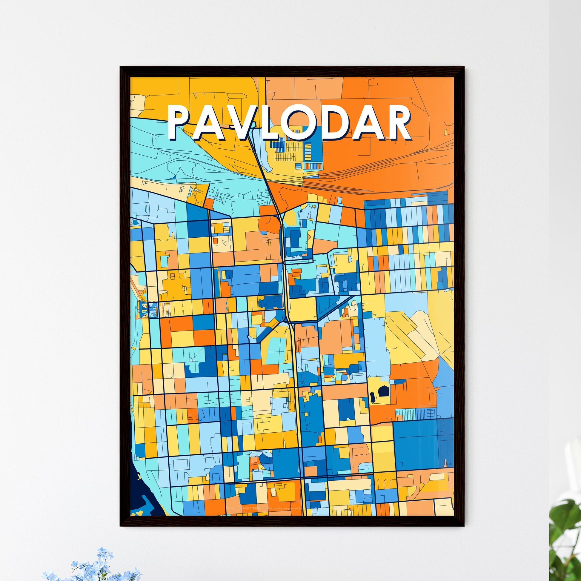 PAVLODAR KAZAKHSTAN Vibrant Colorful Art Map Poster Blue Orange