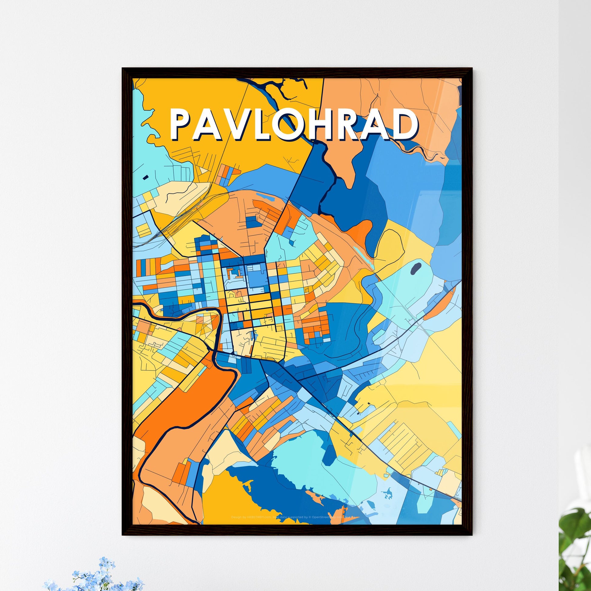 PAVLOHRAD UKRAINE Vibrant Colorful Art Map Poster Blue Orange