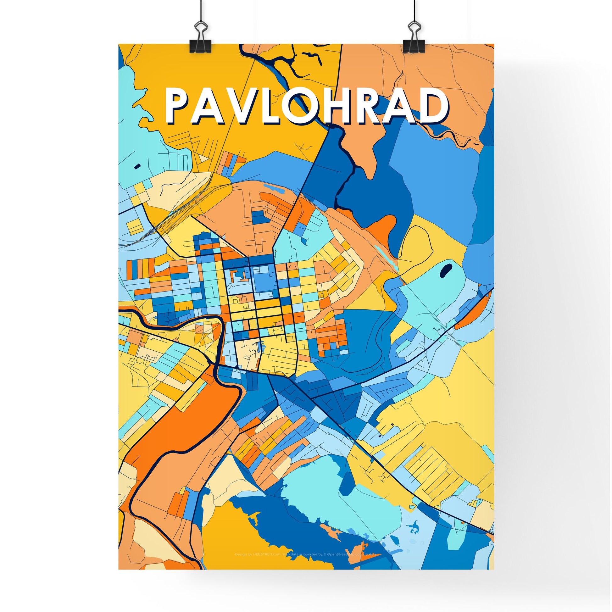 PAVLOHRAD UKRAINE Vibrant Colorful Art Map Poster Blue Orange