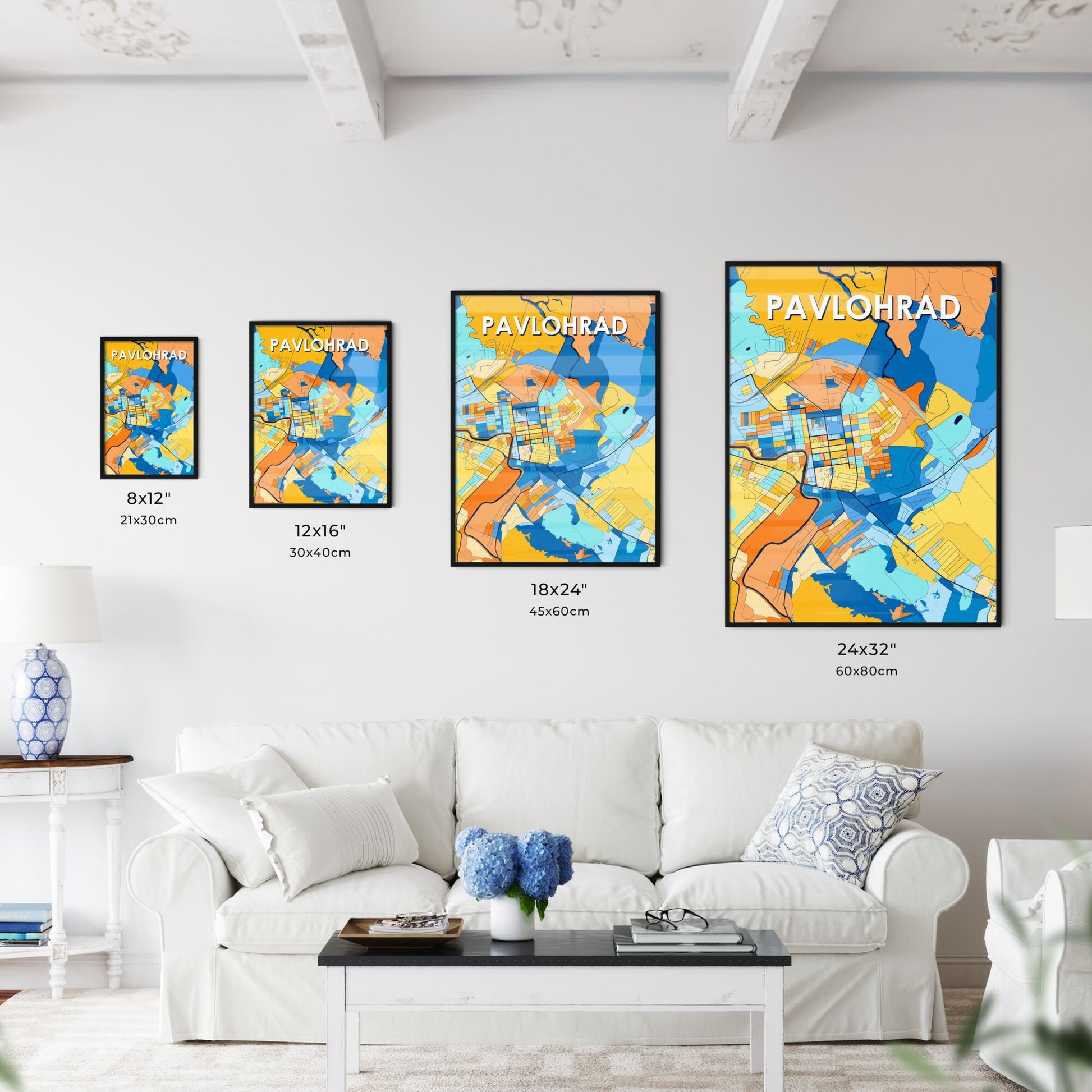 PAVLOHRAD UKRAINE Vibrant Colorful Art Map Poster Blue Orange