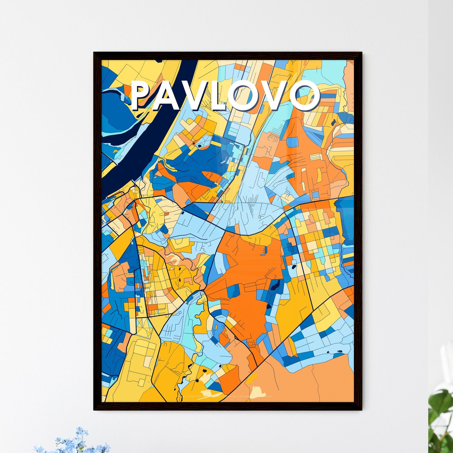 PAVLOVO RUSSIA Vibrant Colorful Art Map Poster Blue Orange