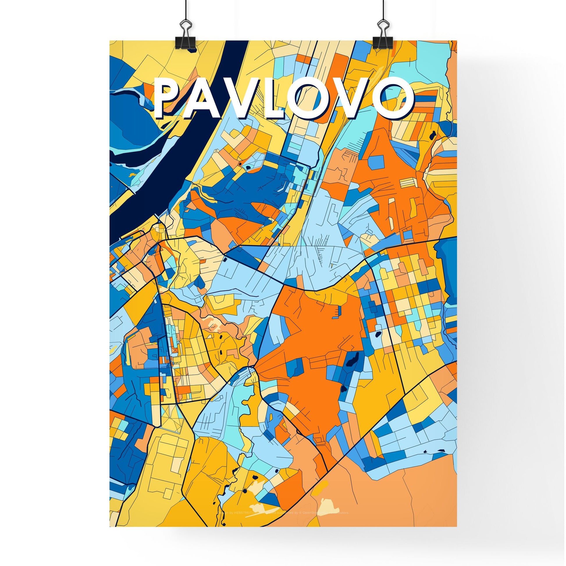 PAVLOVO RUSSIA Vibrant Colorful Art Map Poster Blue Orange