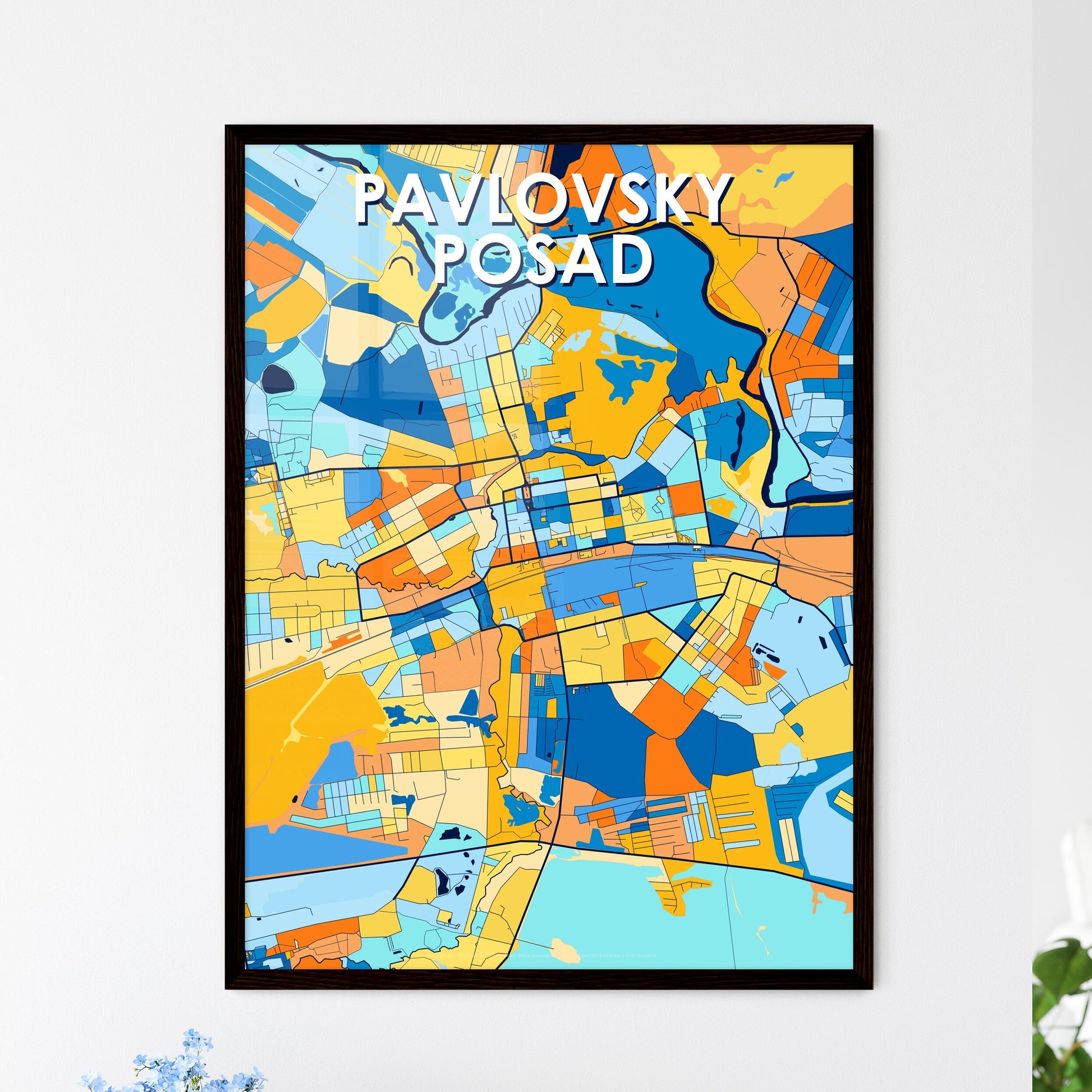 PAVLOVSKY POSAD RUSSIA Vibrant Colorful Art Map Poster Blue Orange