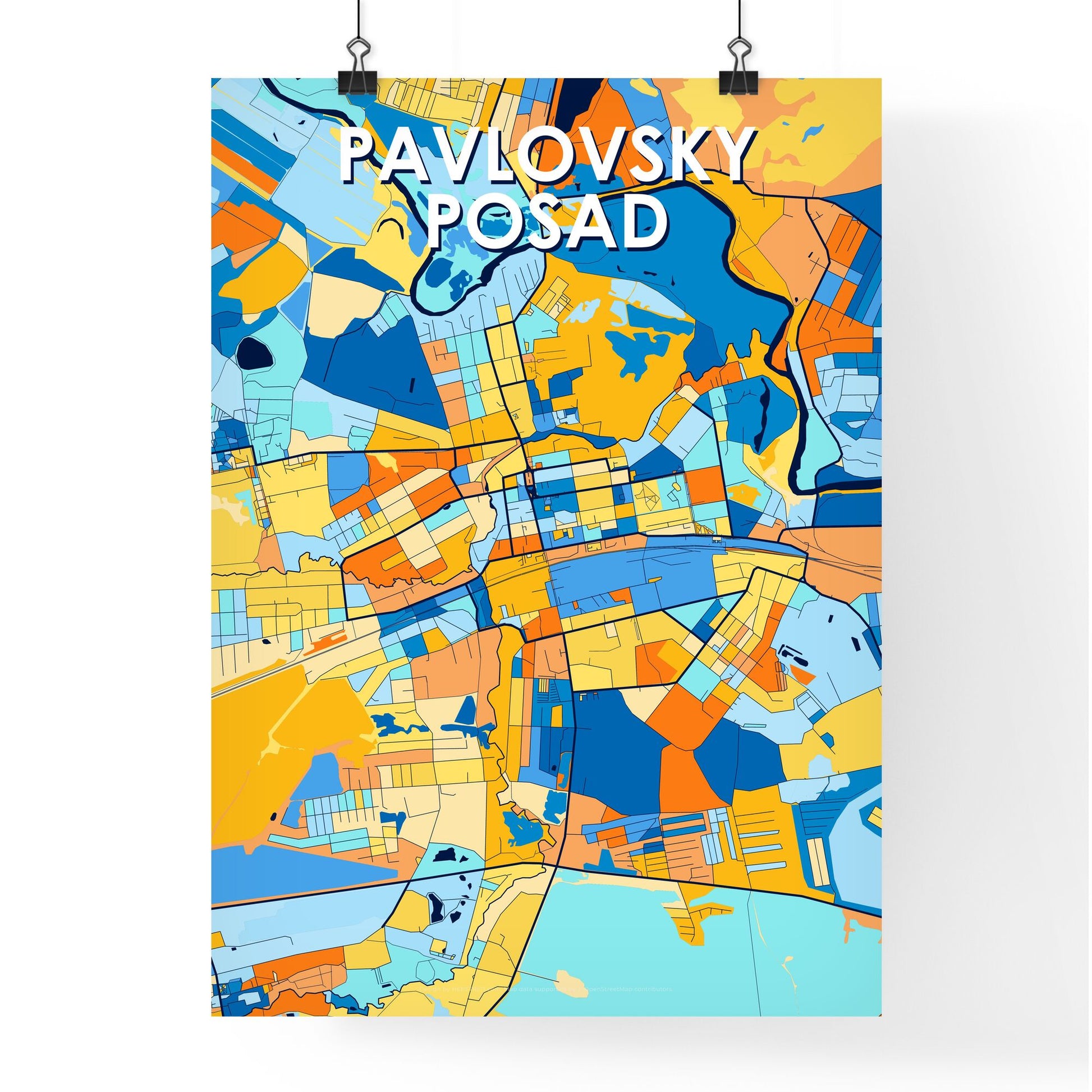 PAVLOVSKY POSAD RUSSIA Vibrant Colorful Art Map Poster Blue Orange