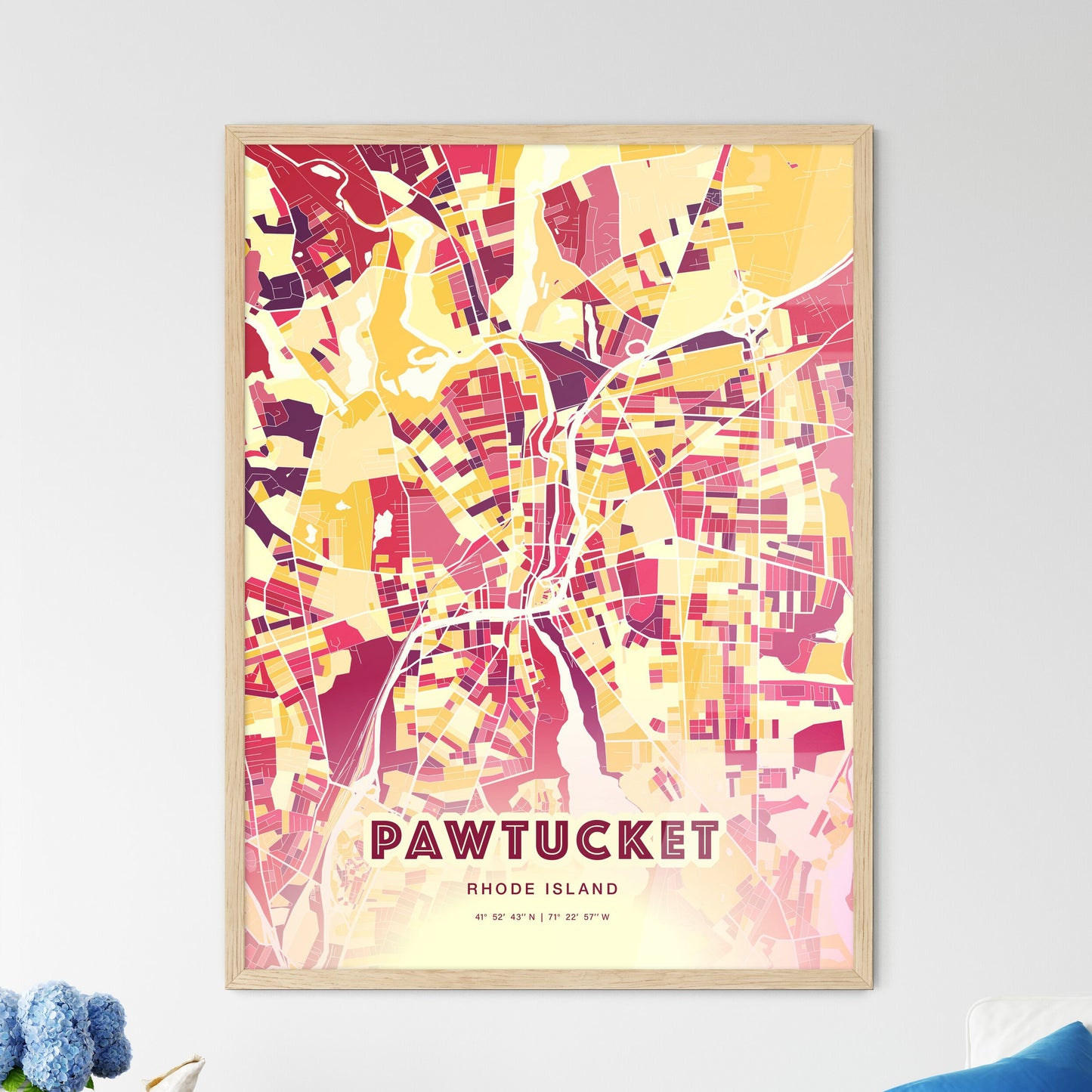 Colorful Pawtucket Rhode Island Fine Art Map Hot Red