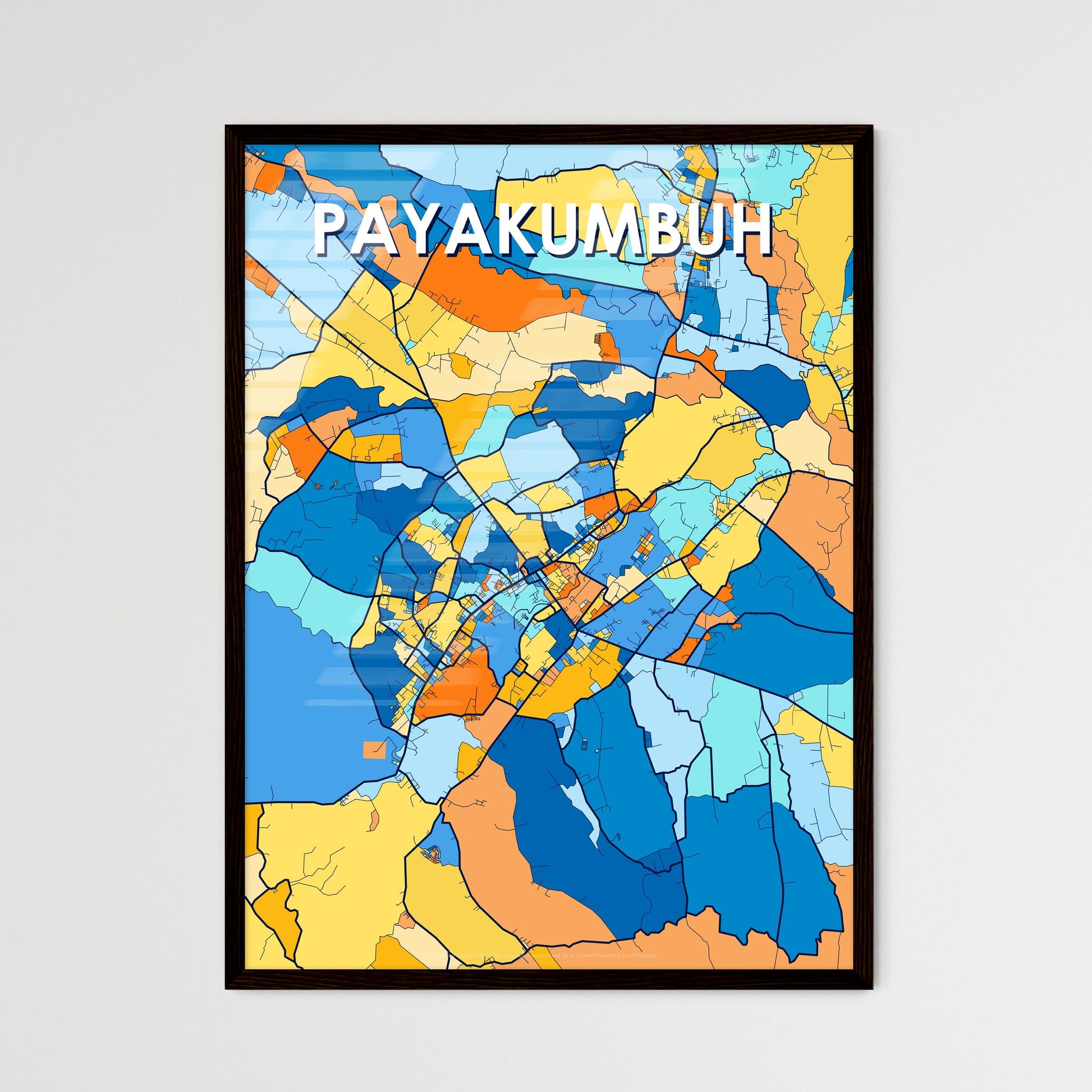 PAYAKUMBUH INDONESIA Vibrant Colorful Art Map Poster Blue Orange