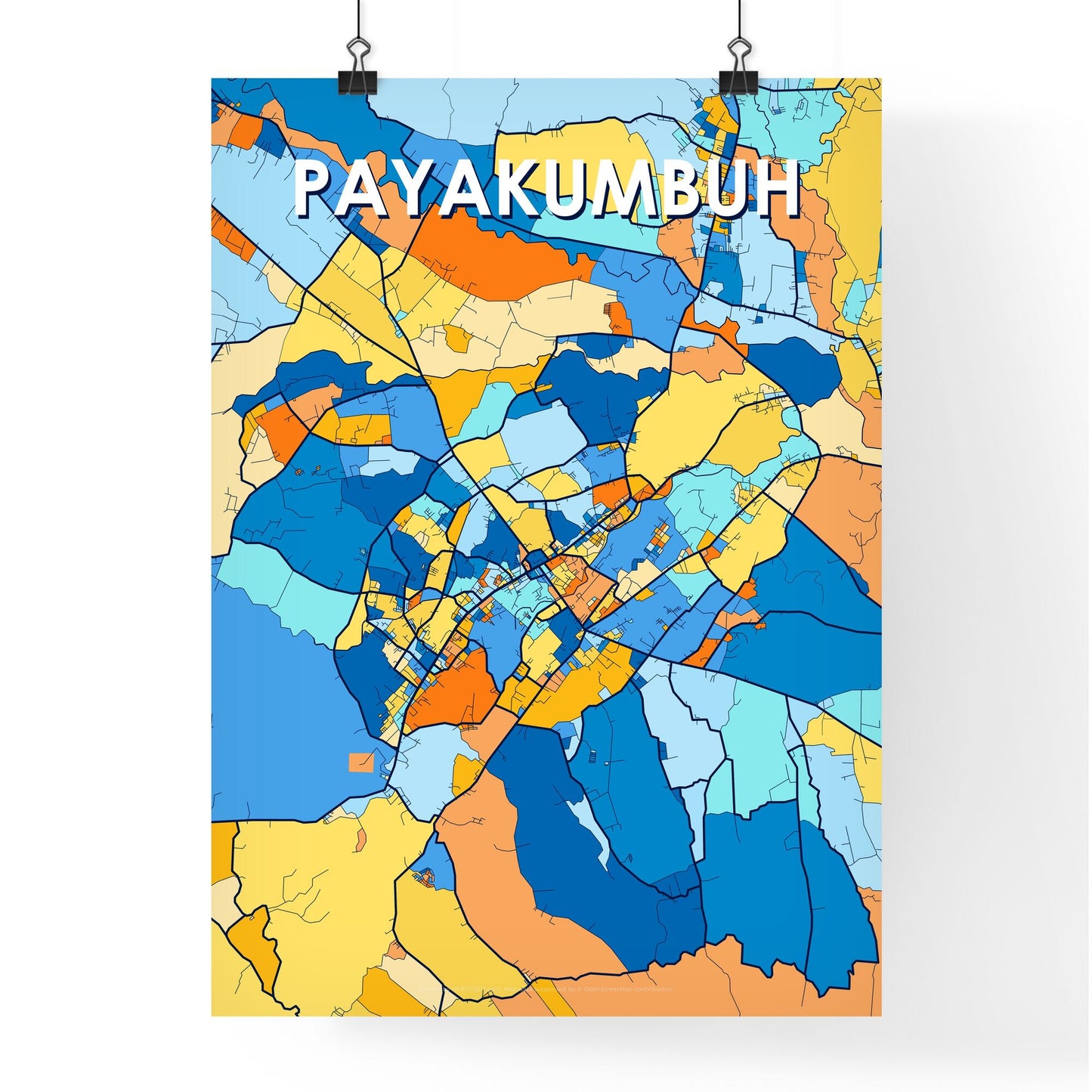 PAYAKUMBUH INDONESIA Vibrant Colorful Art Map Poster Blue Orange