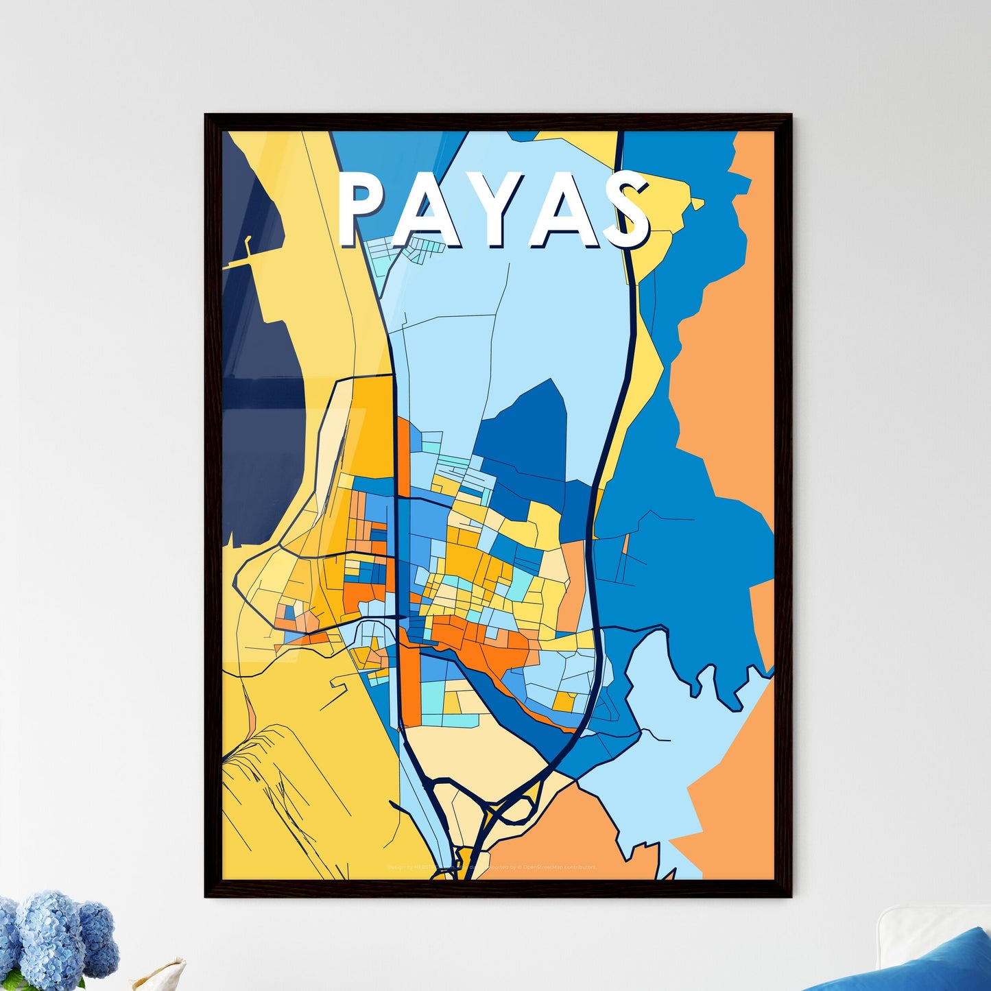 PAYAS TURKEY Vibrant Colorful Art Map Poster Blue Orange