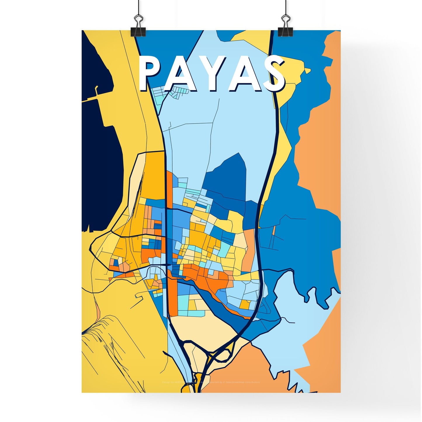 PAYAS TURKEY Vibrant Colorful Art Map Poster Blue Orange