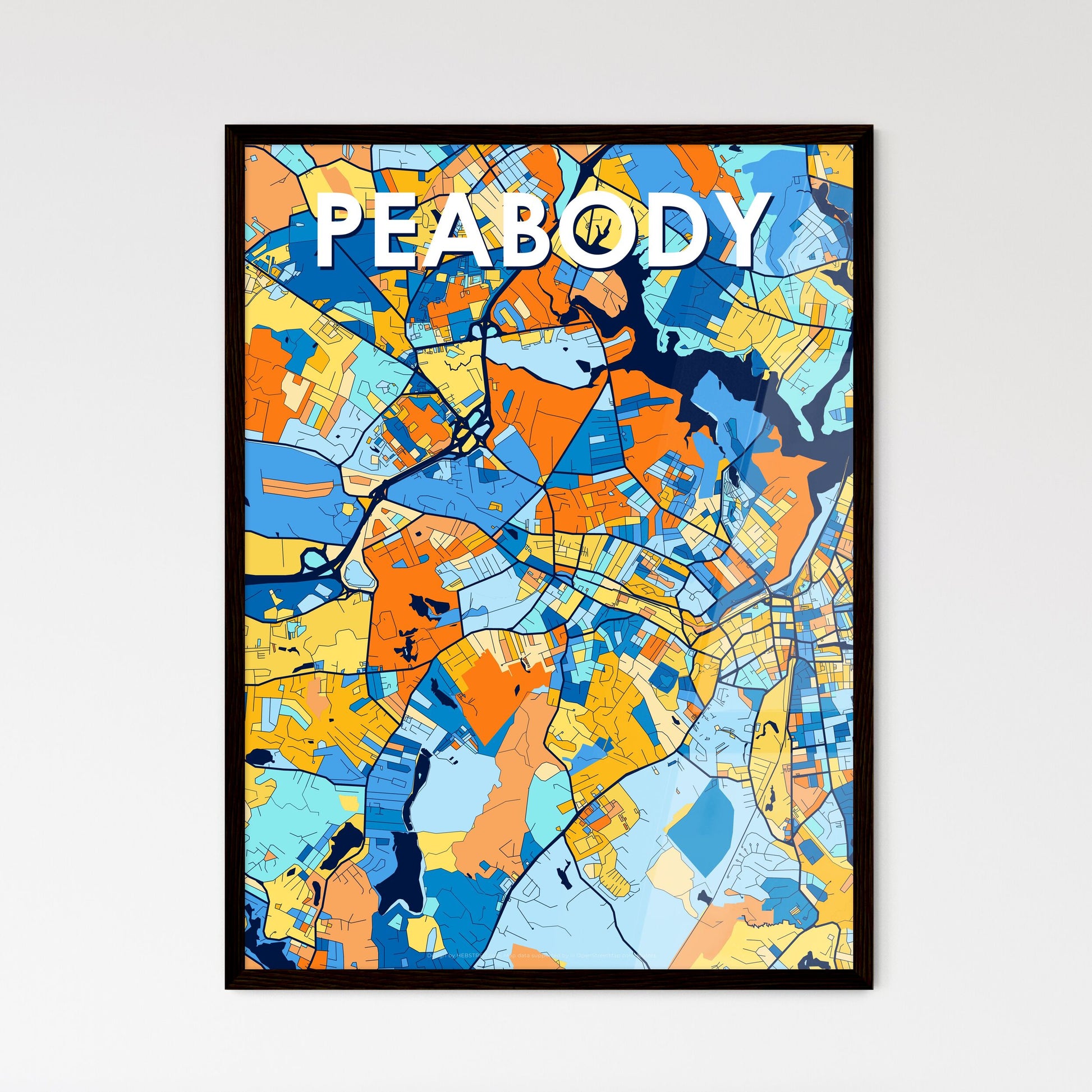 PEABODY MASSACHUSETTS Vibrant Colorful Art Map Poster Blue Orange