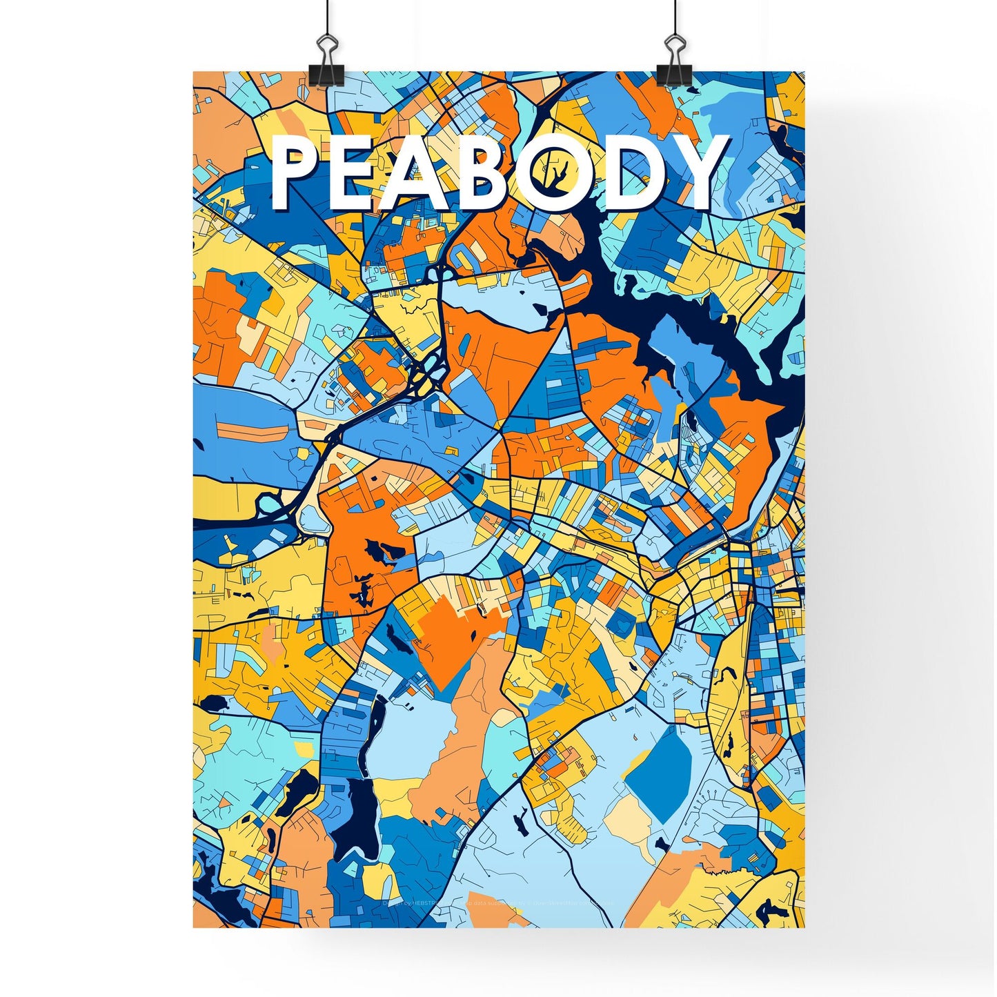 PEABODY MASSACHUSETTS Vibrant Colorful Art Map Poster Blue Orange