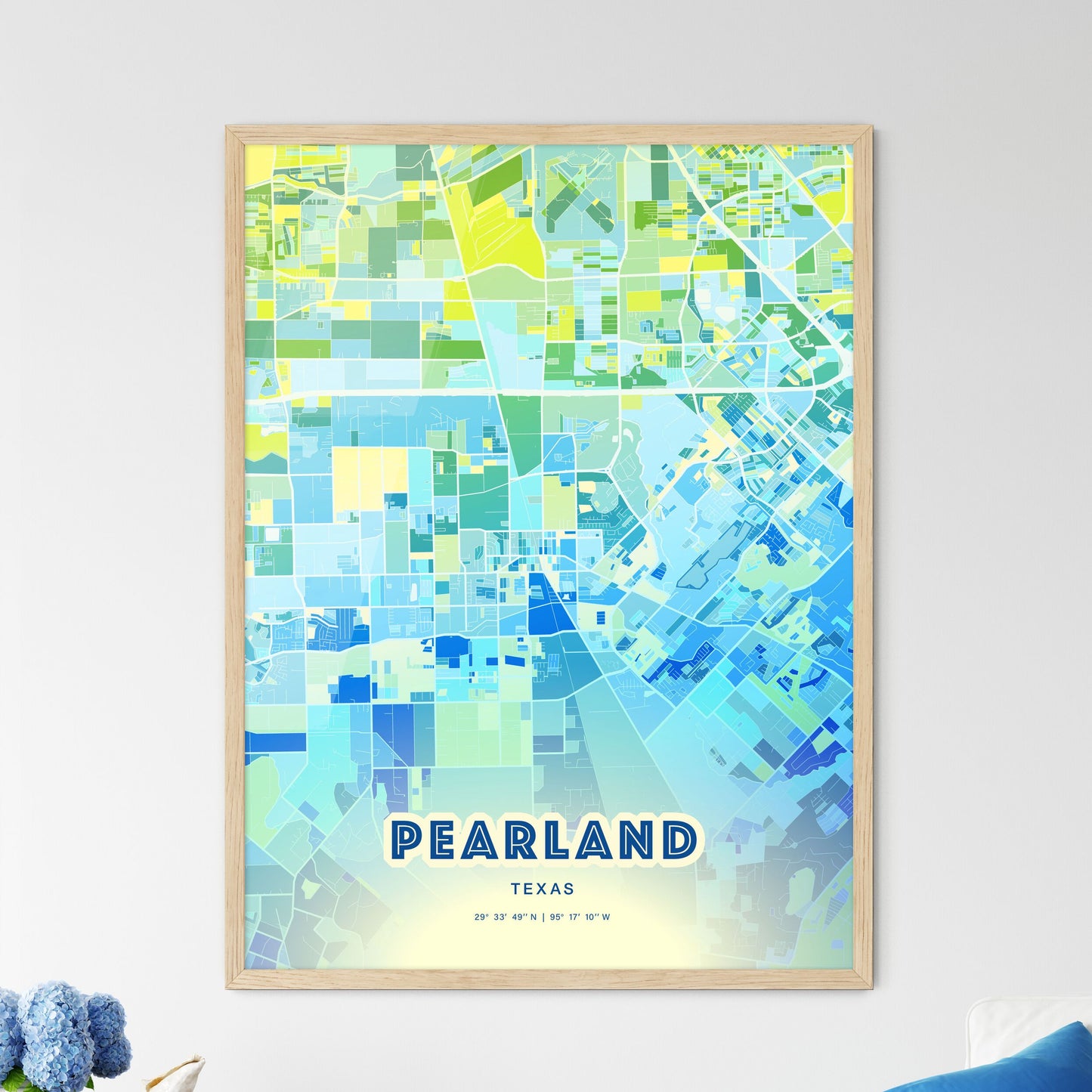 Colorful Pearland Texas Fine Art Map Cool Blue