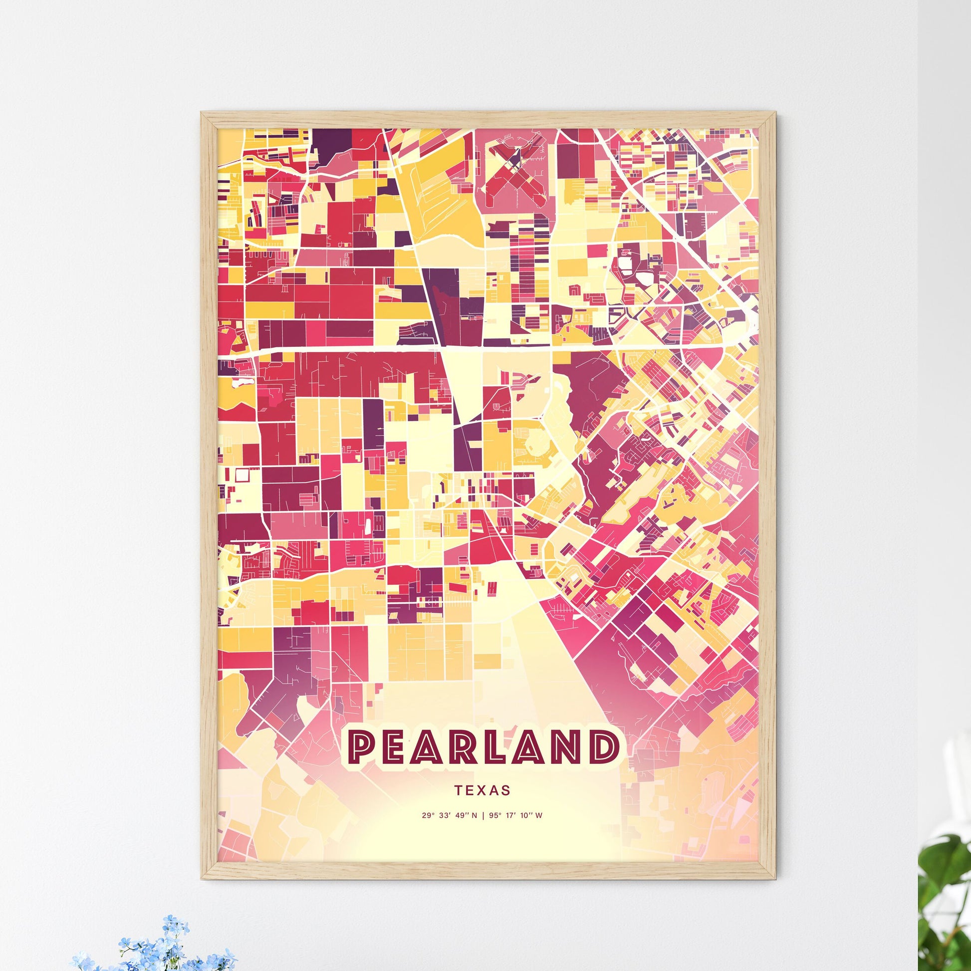Colorful Pearland Texas Fine Art Map Hot Red