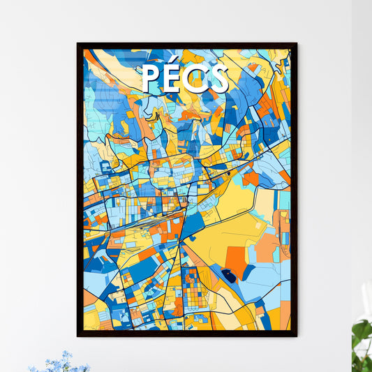 PÉCS HUNGARY Vibrant Colorful Art Map Poster Blue Orange