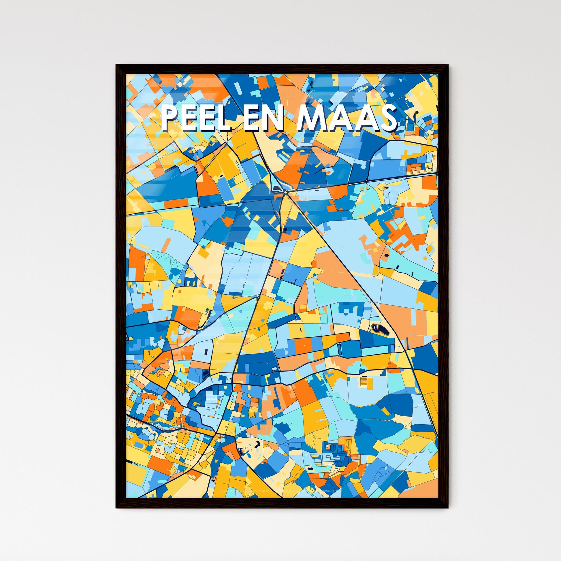 PEEL EN MAAS NETHERLANDS Vibrant Colorful Art Map Poster Blue Orange