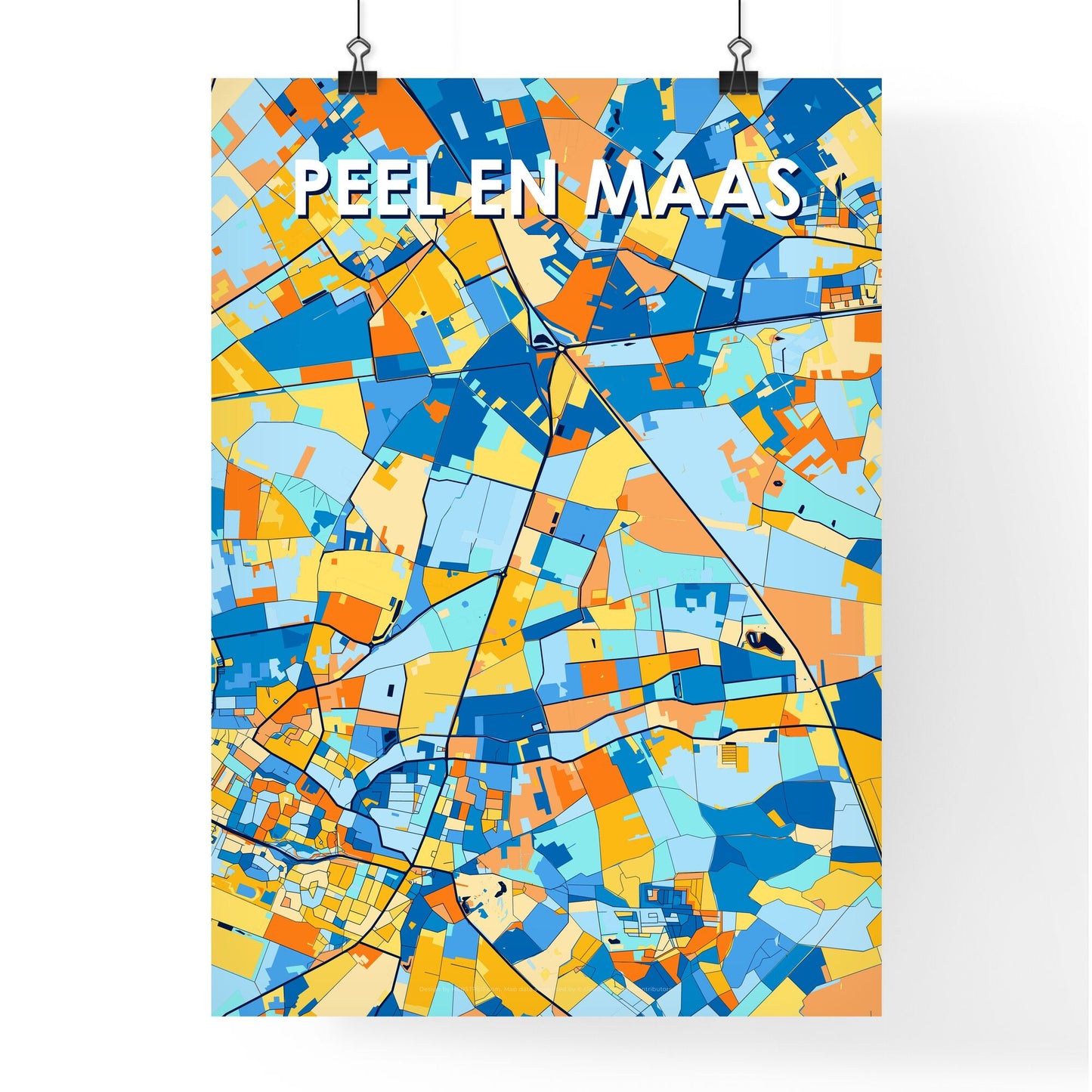 PEEL EN MAAS NETHERLANDS Vibrant Colorful Art Map Poster Blue Orange