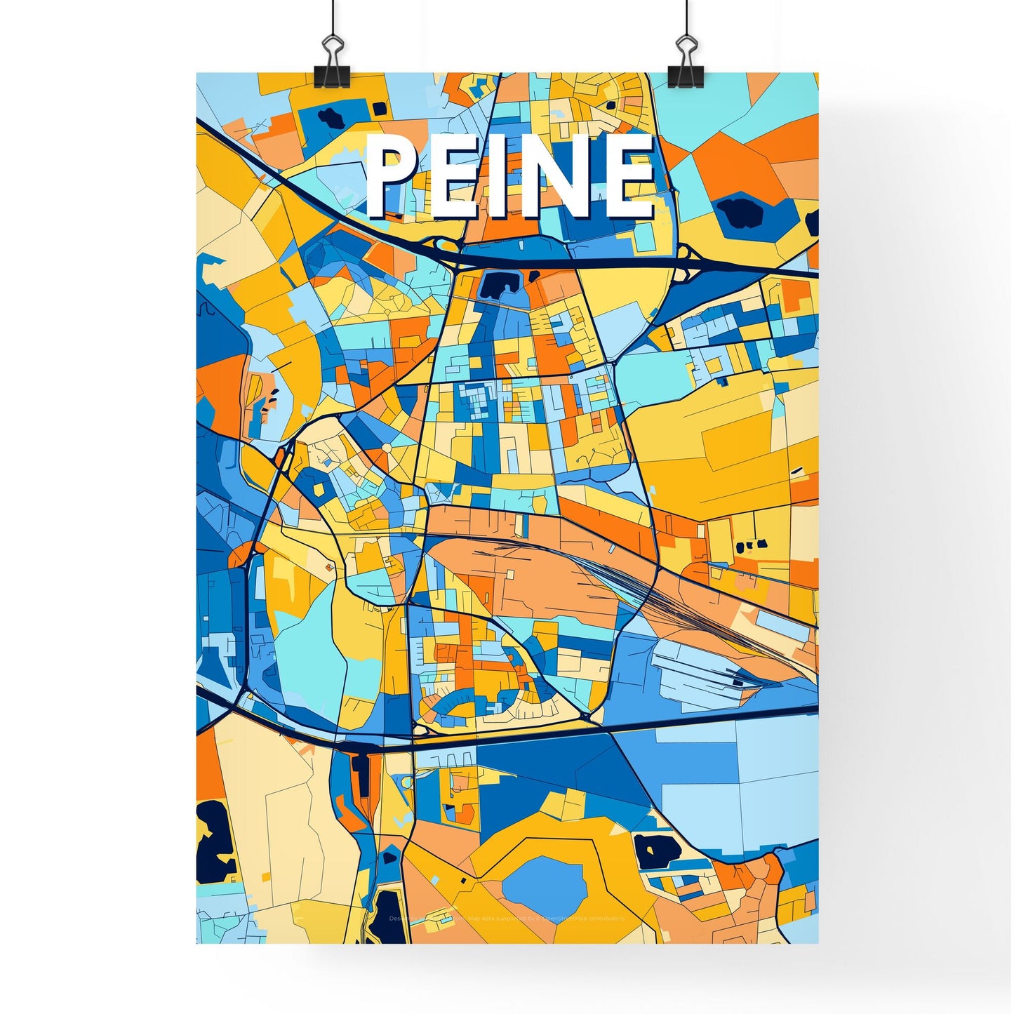 PEINE GERMANY Vibrant Colorful Art Map Poster Blue Orange