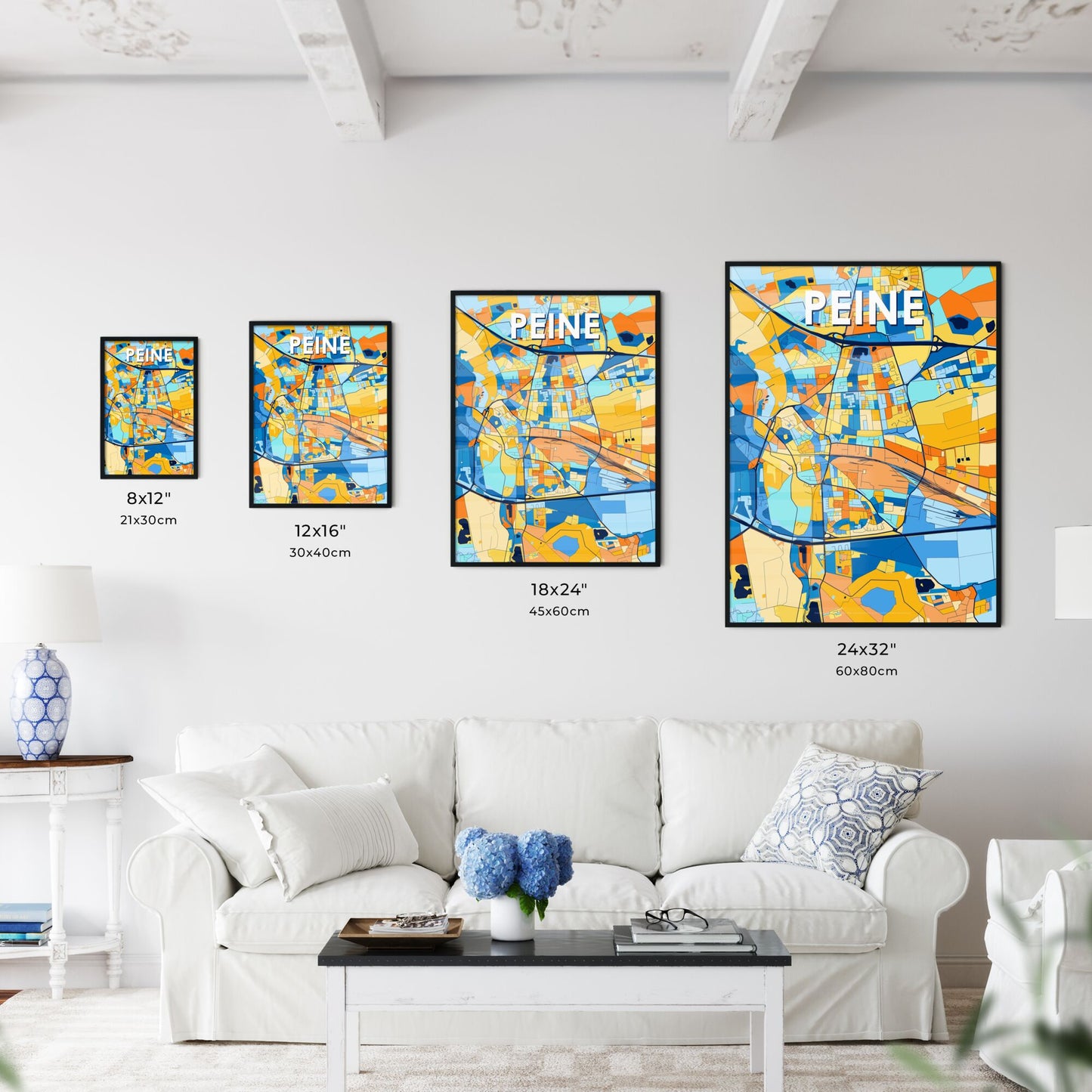 PEINE GERMANY Vibrant Colorful Art Map Poster Blue Orange