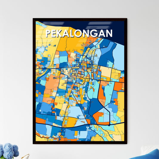 PEKALONGAN INDONESIA Vibrant Colorful Art Map Poster Blue Orange