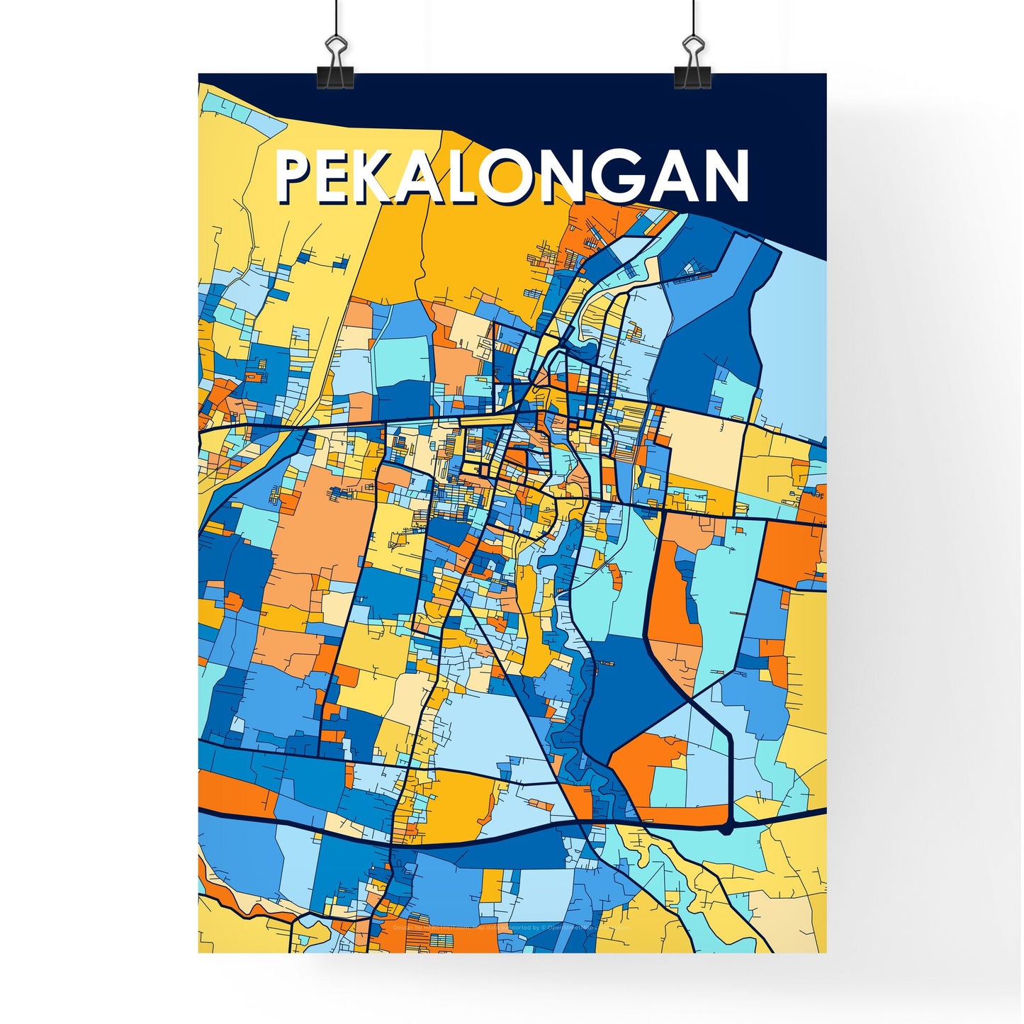 PEKALONGAN INDONESIA Vibrant Colorful Art Map Poster Blue Orange