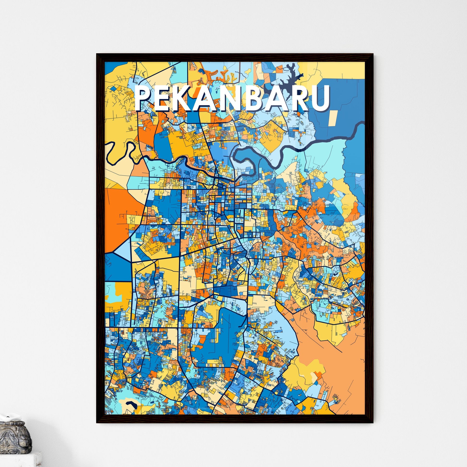 PEKANBARU INDONESIA Vibrant Colorful Art Map Poster Blue Orange