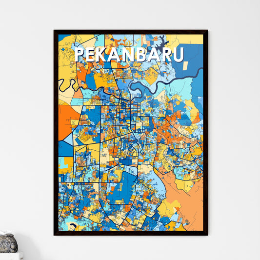 PEKANBARU INDONESIA Vibrant Colorful Art Map Poster Blue Orange