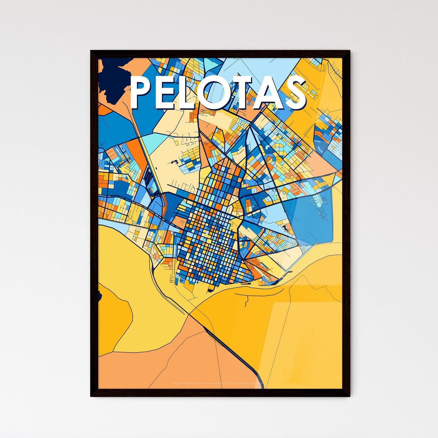 PELOTAS BRAZIL Vibrant Colorful Art Map Poster Blue Orange