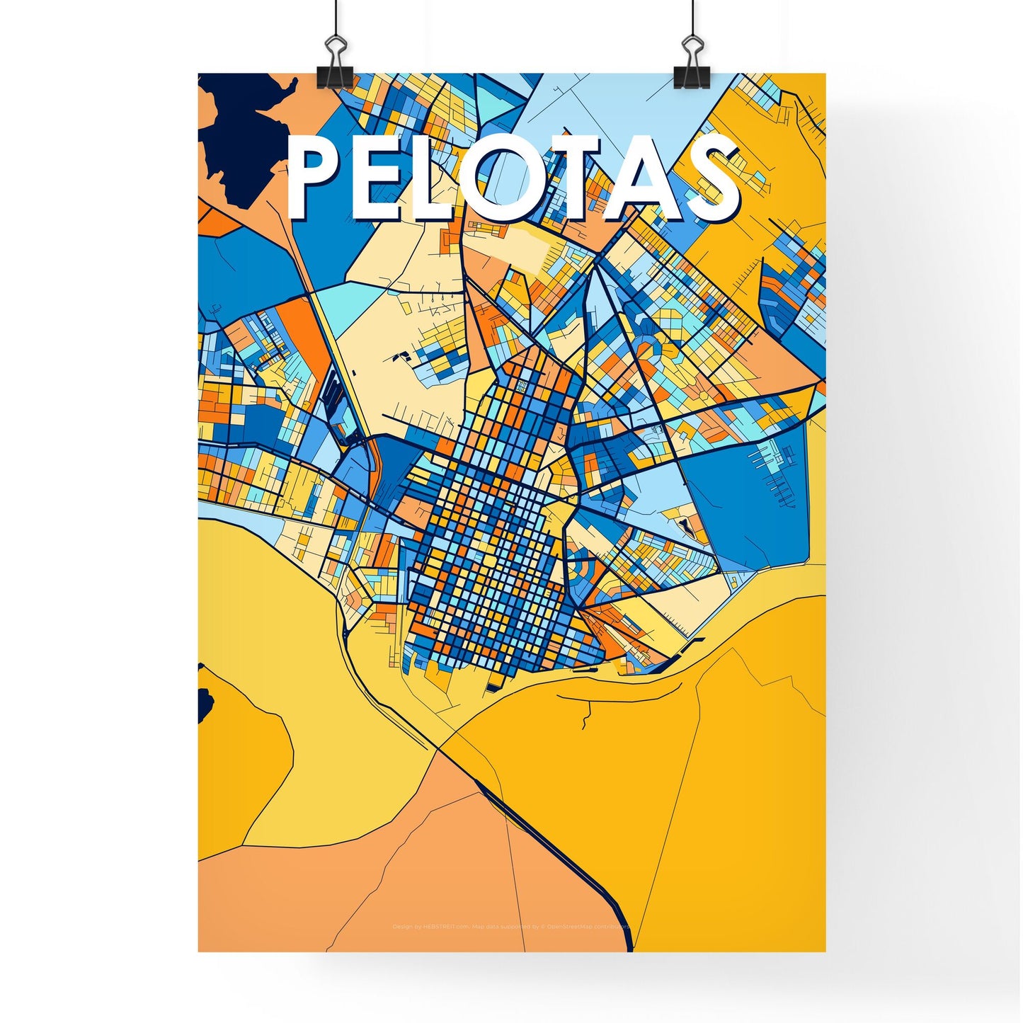 PELOTAS BRAZIL Vibrant Colorful Art Map Poster Blue Orange