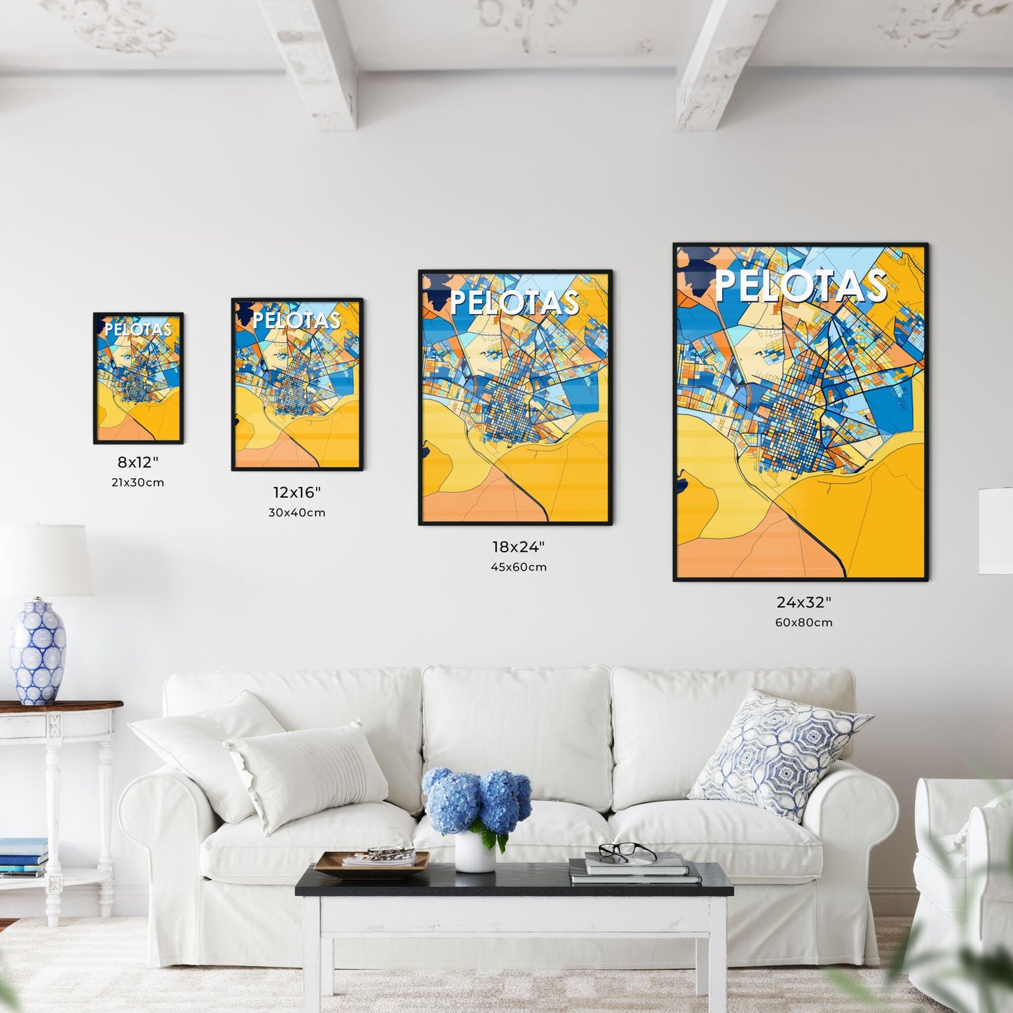 PELOTAS BRAZIL Vibrant Colorful Art Map Poster Blue Orange