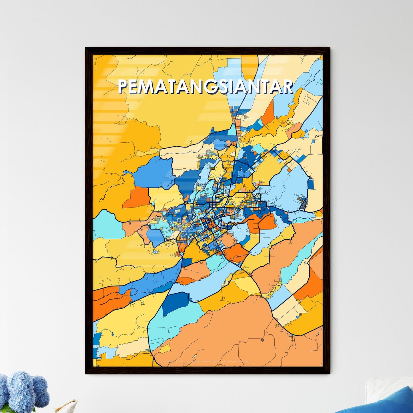 PEMATANGSIANTAR INDONESIA Vibrant Colorful Art Map Poster Blue Orange