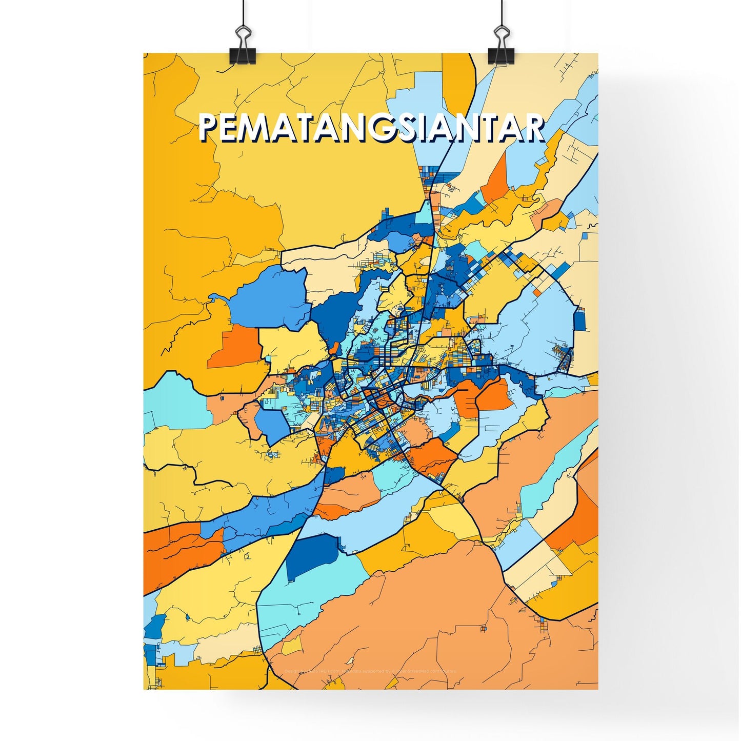 PEMATANGSIANTAR INDONESIA Vibrant Colorful Art Map Poster Blue Orange