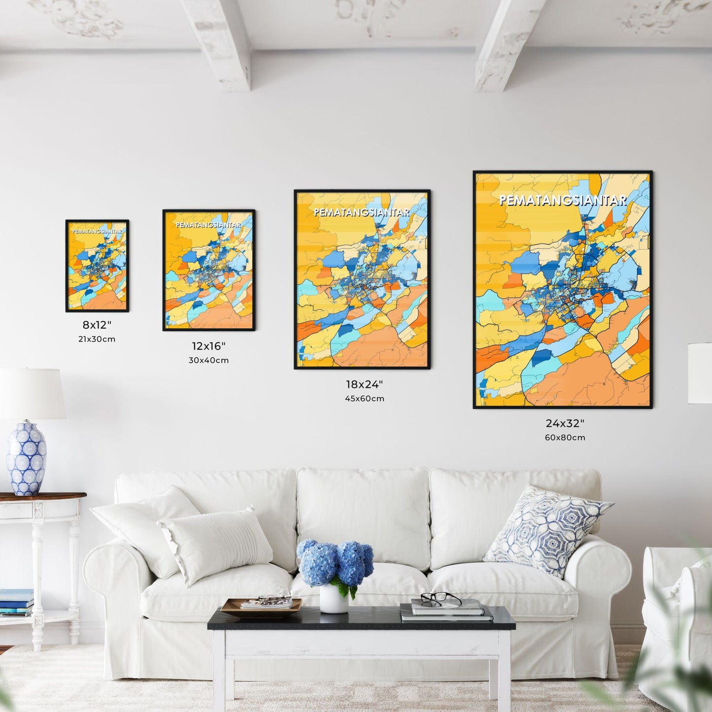 PEMATANGSIANTAR INDONESIA Vibrant Colorful Art Map Poster Blue Orange