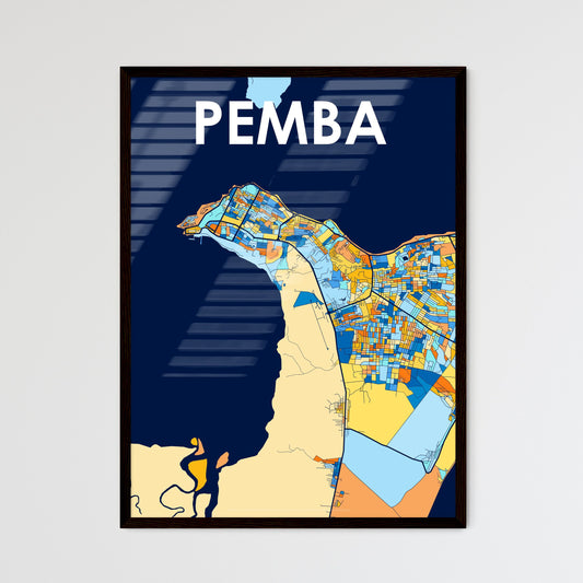 PEMBA MOZAMBIQUE Vibrant Colorful Art Map Poster Blue Orange