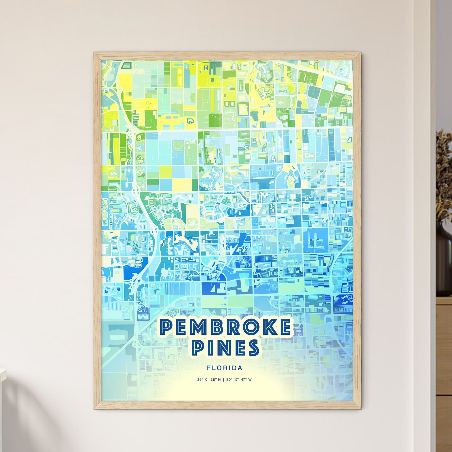 Colorful Pembroke Pines Florida Fine Art Map Cool Blue