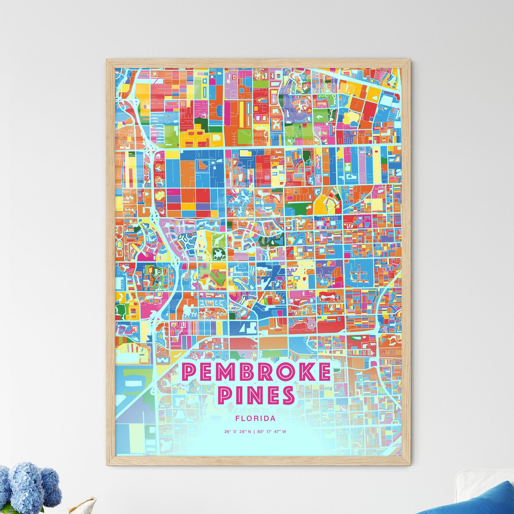 Colorful Pembroke Pines Florida Fine Art Map Crazy Colors