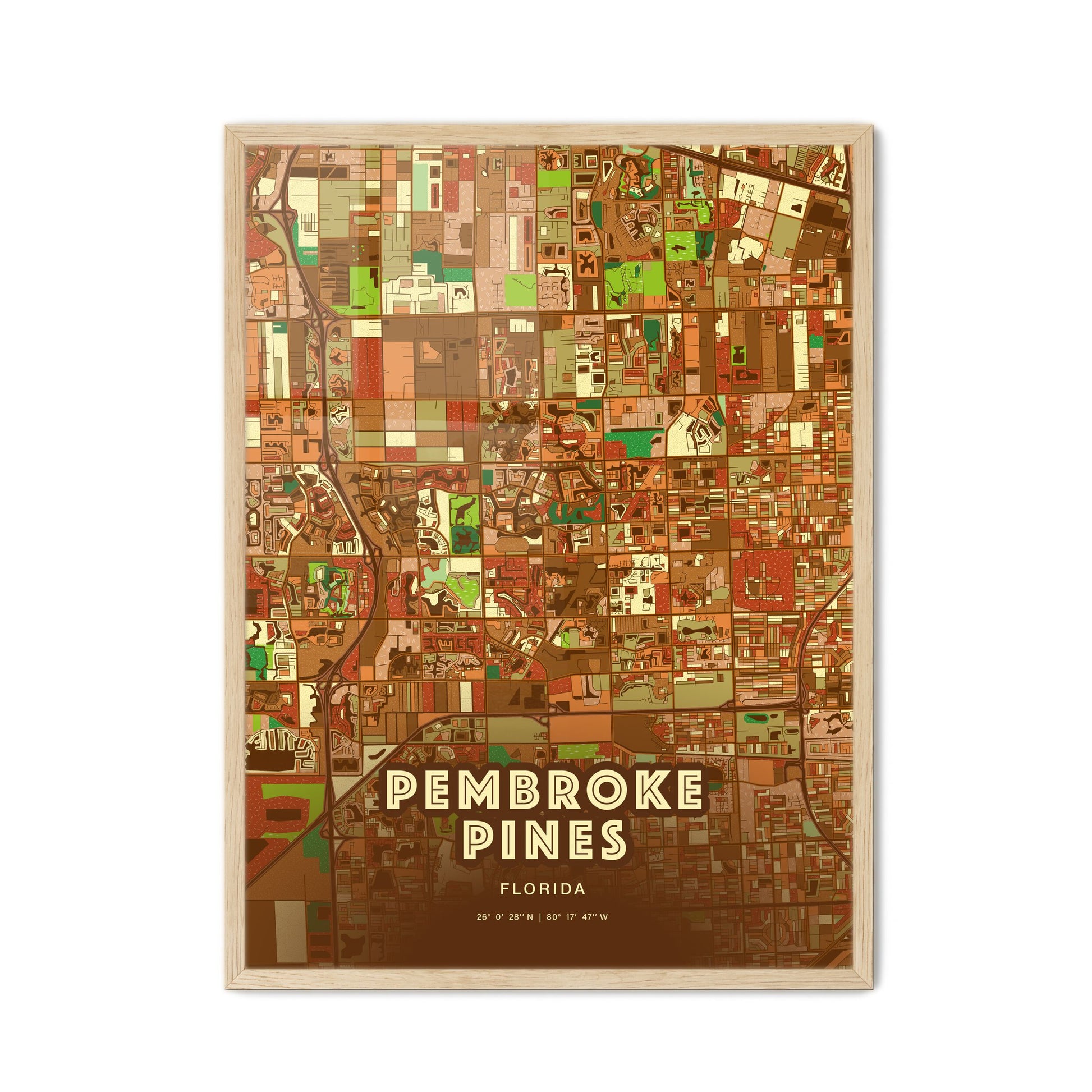 Colorful Pembroke Pines Florida Fine Art Map Farmhouse