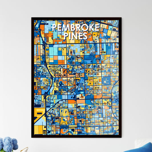 PEMBROKE PINES FLORIDA Vibrant Colorful Art Map Poster Blue Orange