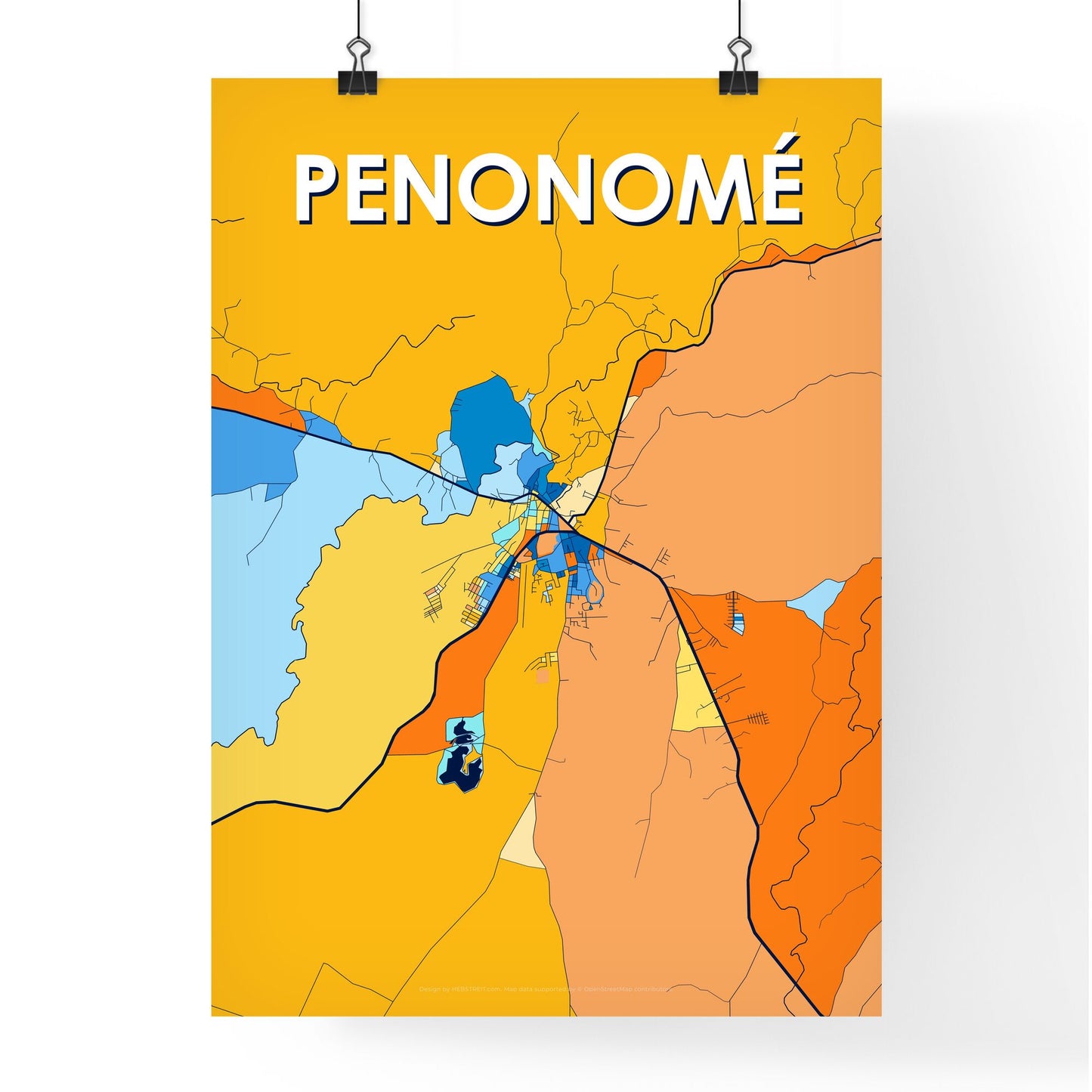 PENONOMÉ PANAMA Vibrant Colorful Art Map Poster Blue Orange