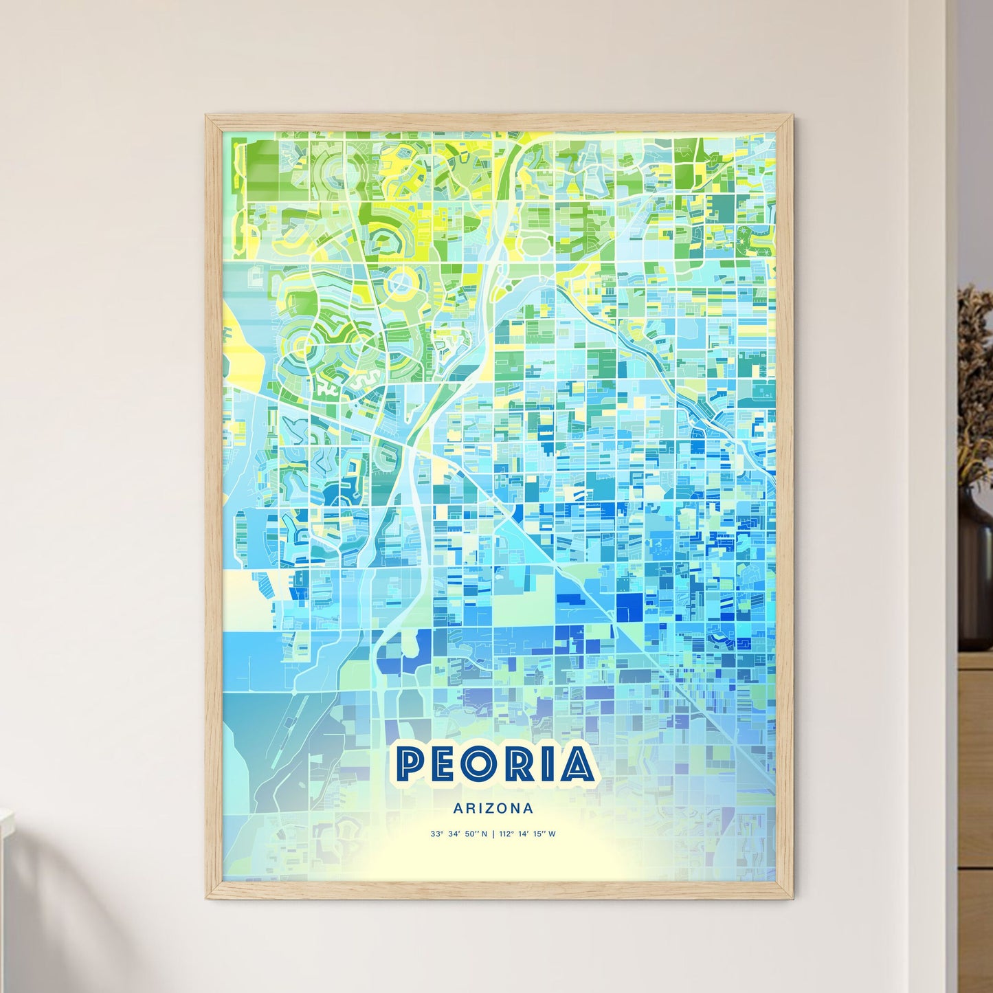 Colorful Peoria Arizona Fine Art Map Cool Blue