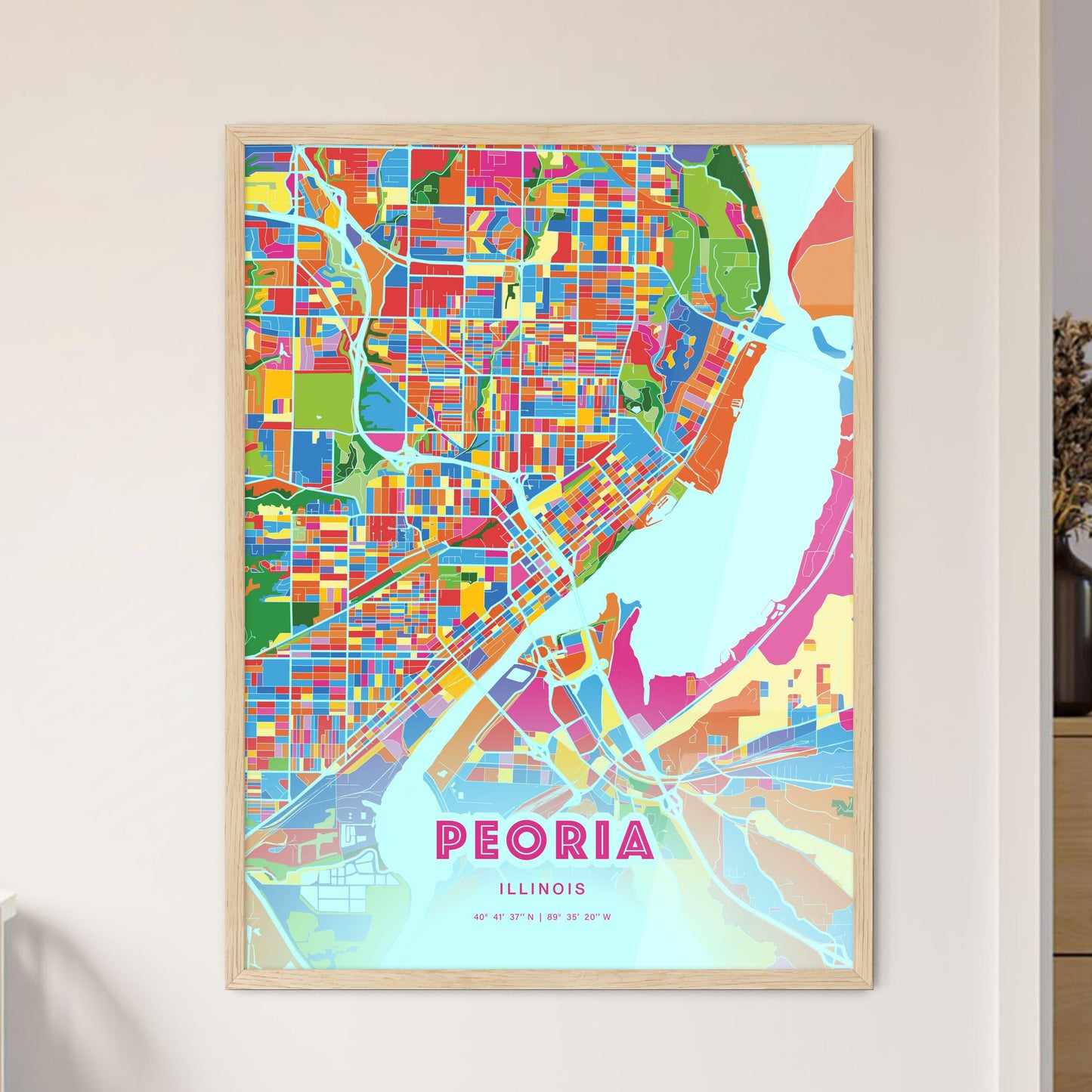 Colorful Peoria Illinois Fine Art Map Crazy Colors