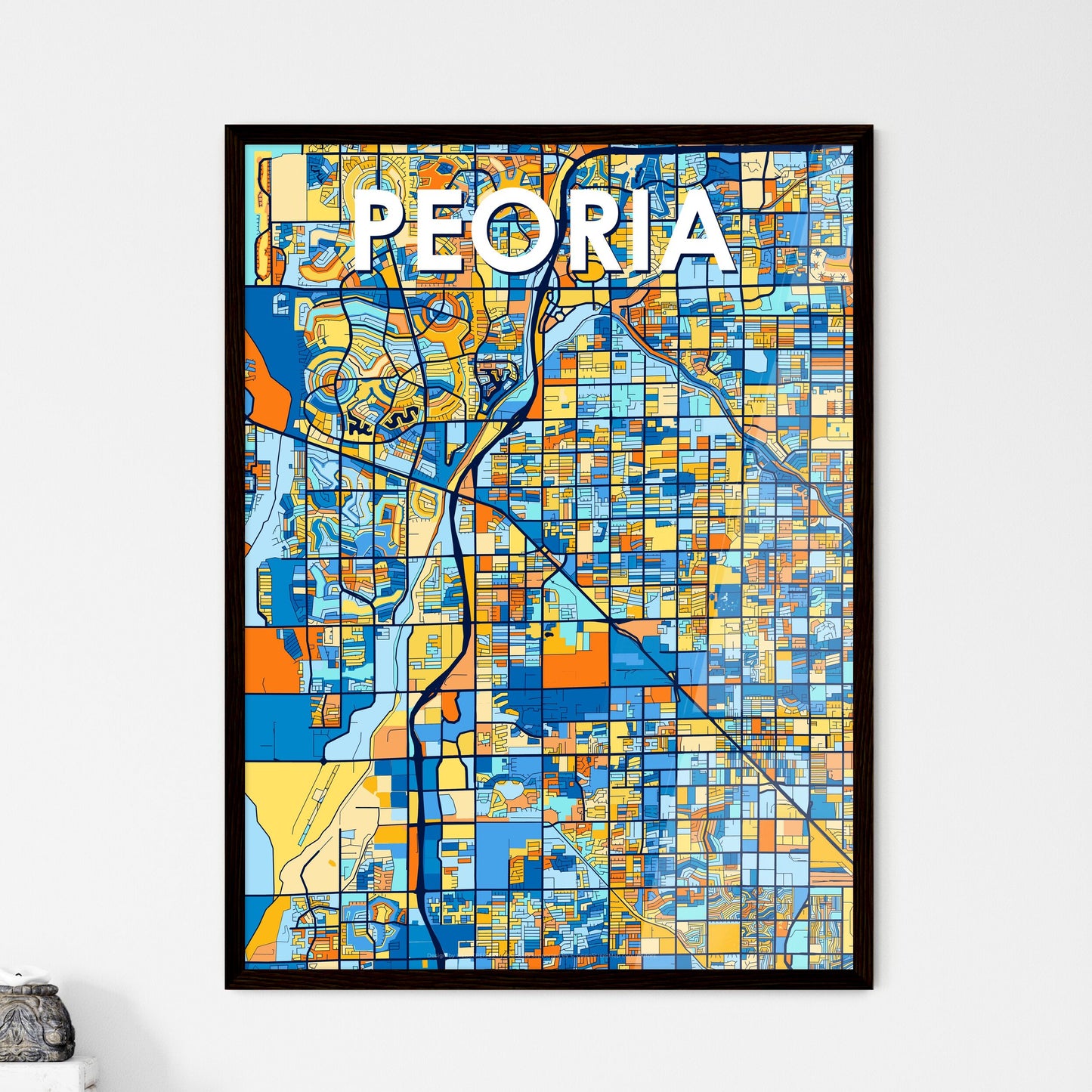 PEORIA ARIZONA Vibrant Colorful Art Map Poster Blue Orange