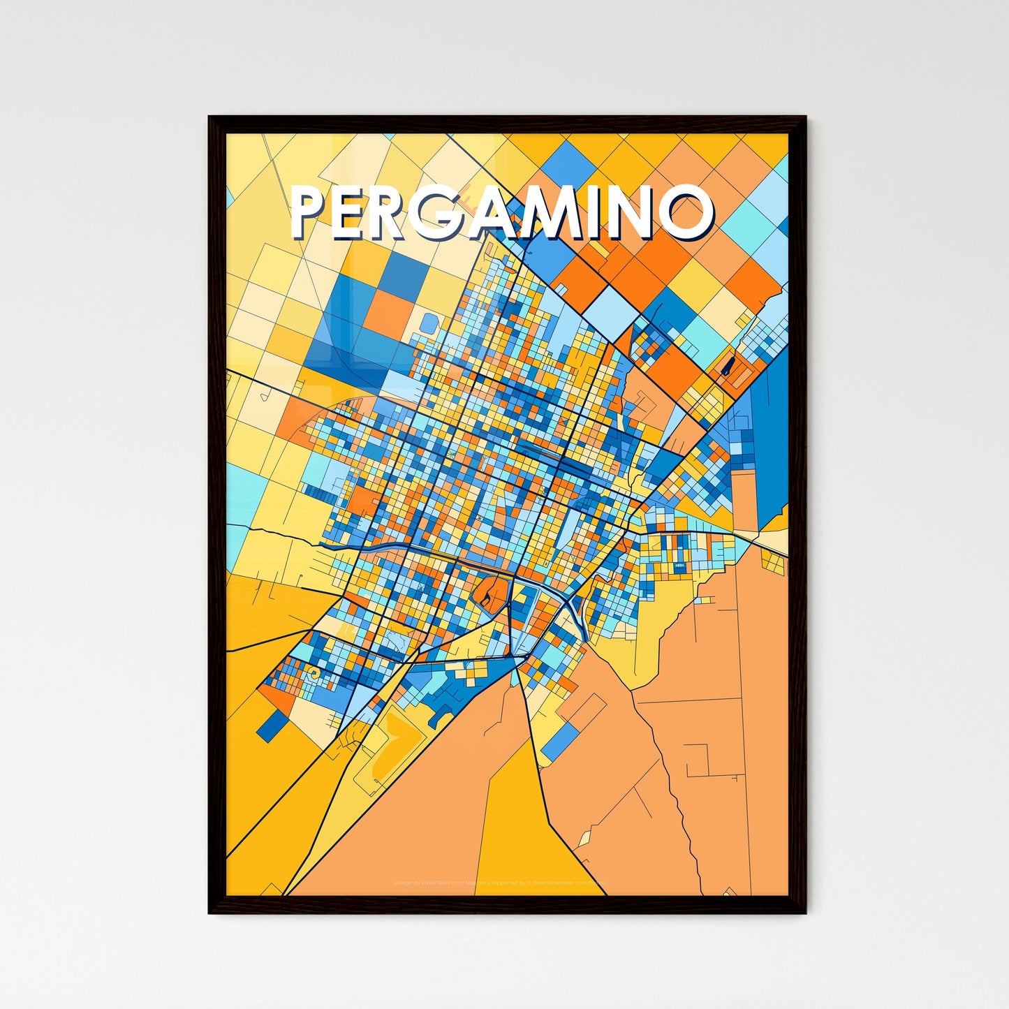 PERGAMINO ARGENTINA Vibrant Colorful Art Map Poster Blue Orange