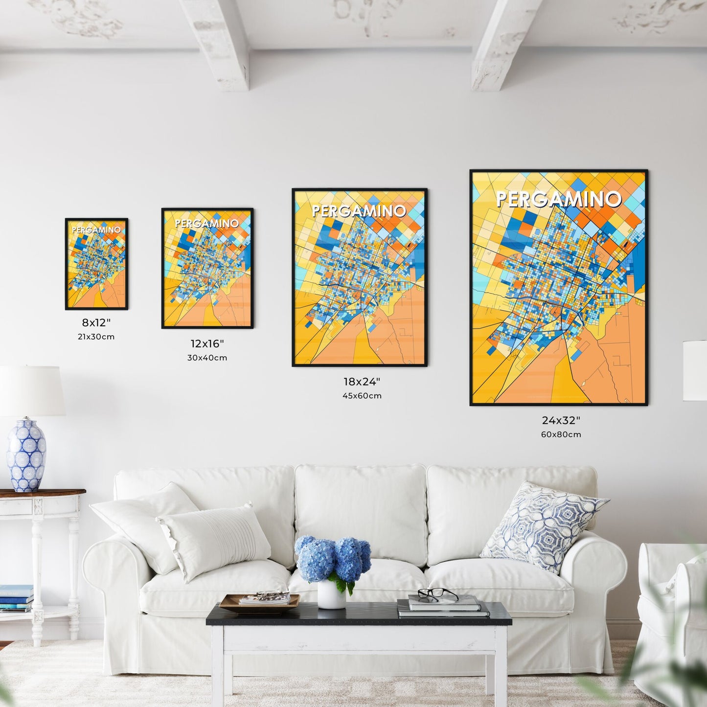 PERGAMINO ARGENTINA Vibrant Colorful Art Map Poster Blue Orange