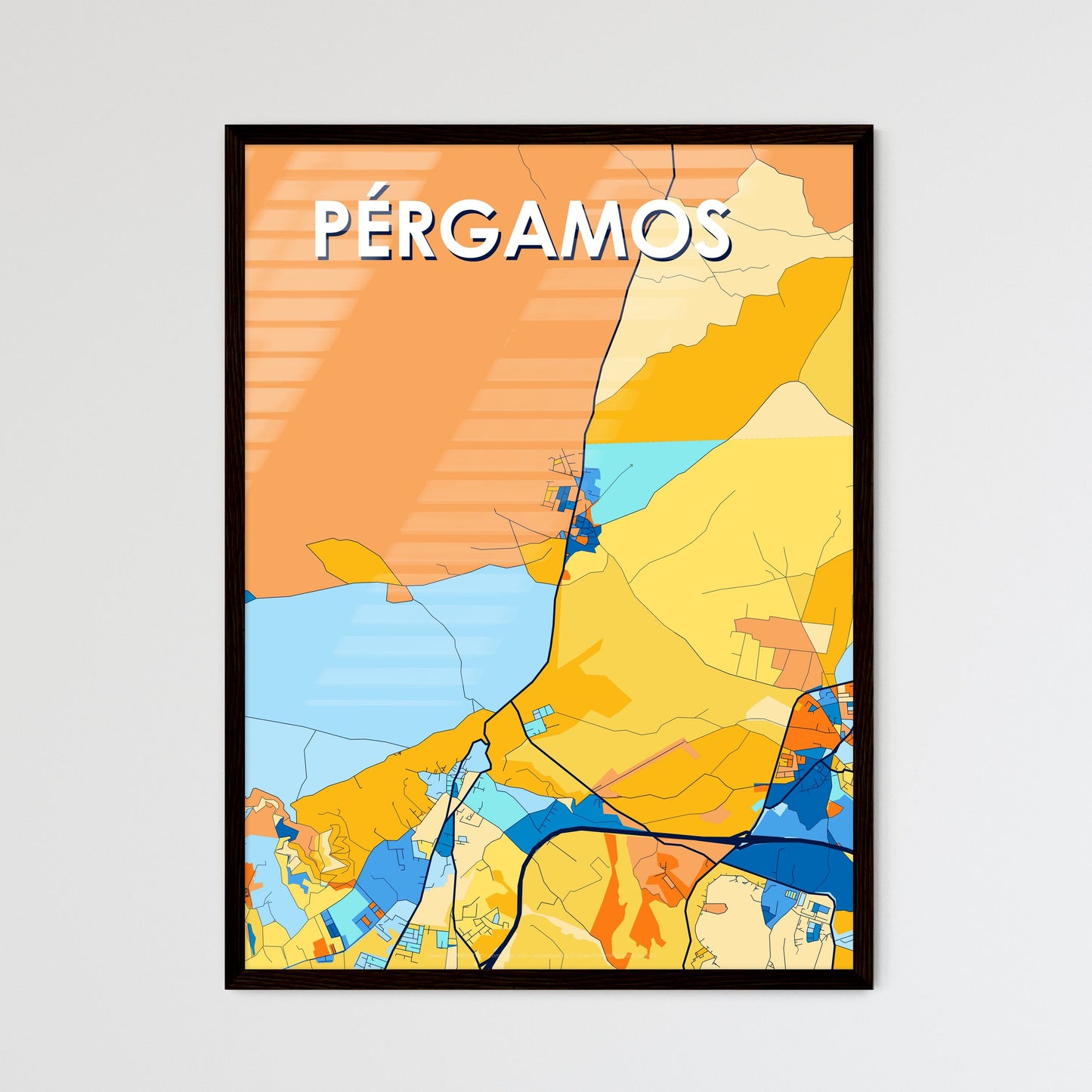 PÉRGAMOS CYPRUS Vibrant Colorful Art Map Poster Blue Orange