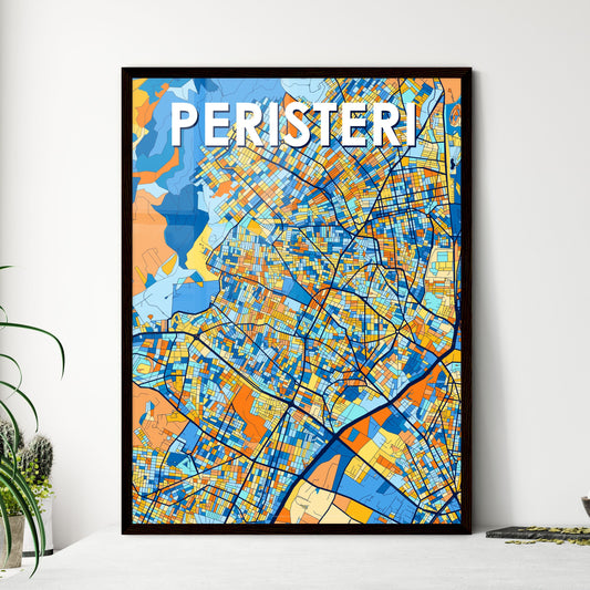 PERISTERI GREECE Vibrant Colorful Art Map Poster Blue Orange